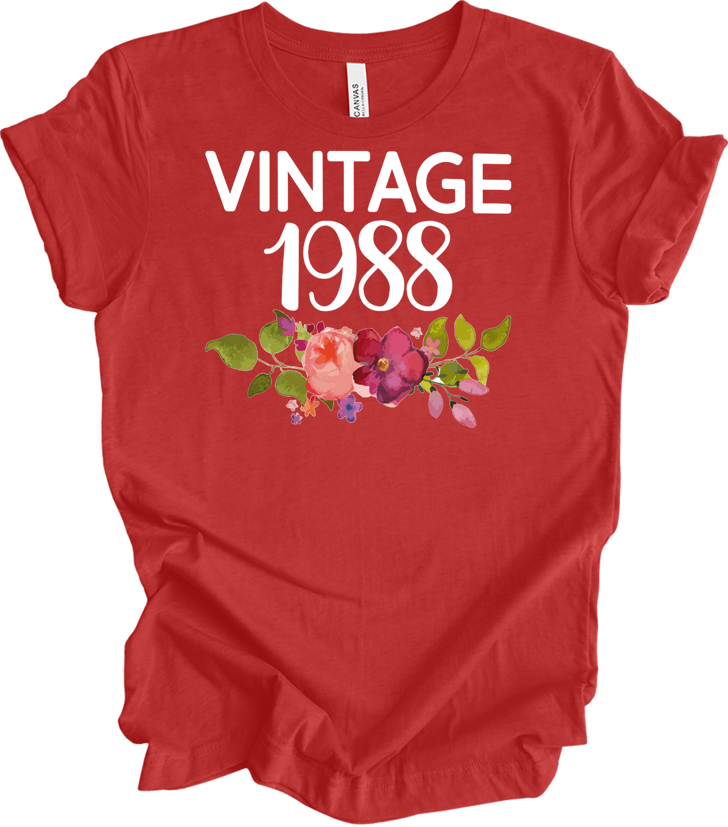 Vintage 1988 Birth Year Floral - 35th Birthday Gift T-Shirt in Heather Red