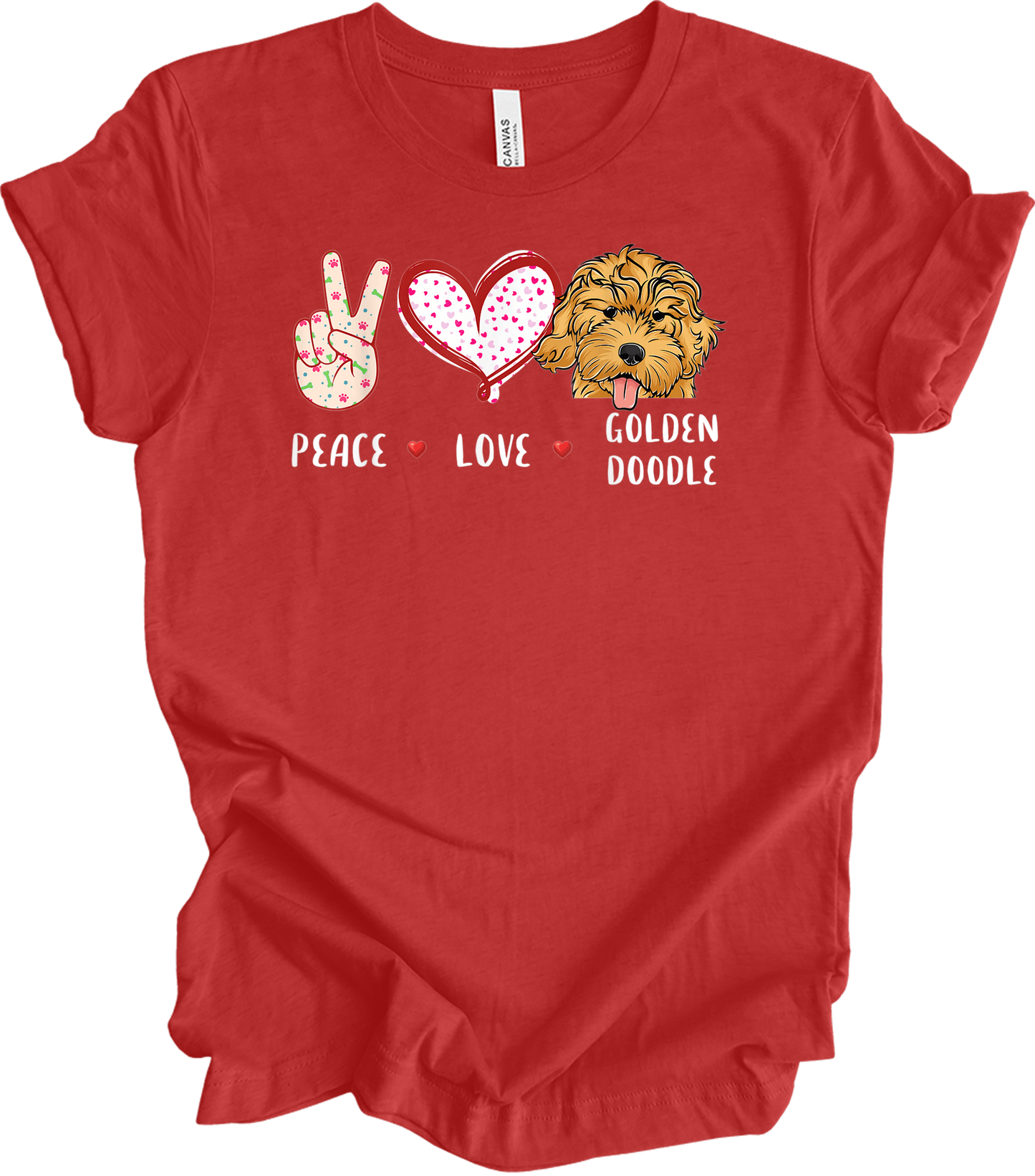 Peace Love Golden Doodle T-Shirt in Heather Red