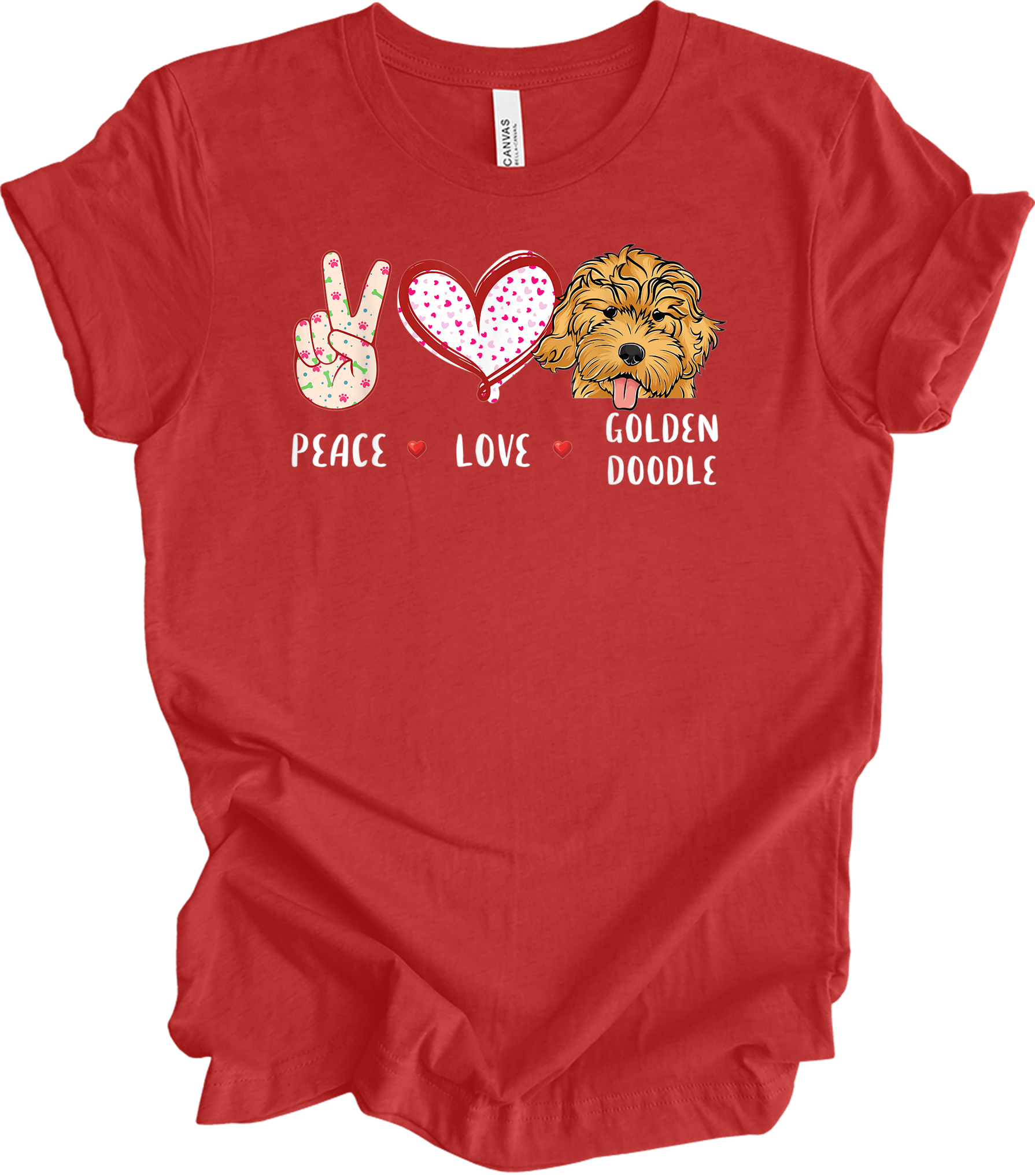 Peace Love Golden Doodle T-Shirt in Heather Red