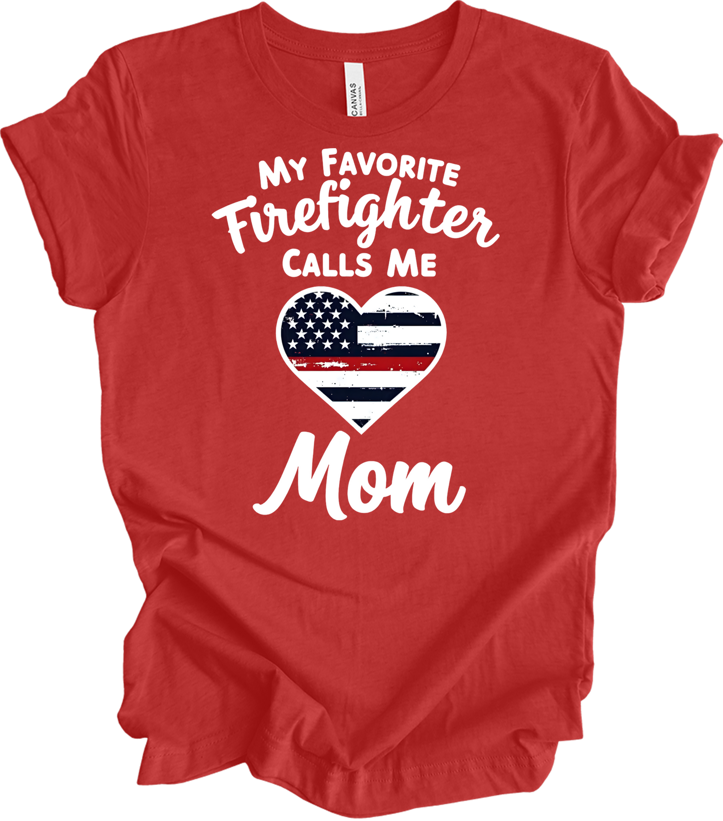 Firefighter Mom - Heart Design T-Shirt in Heather Red