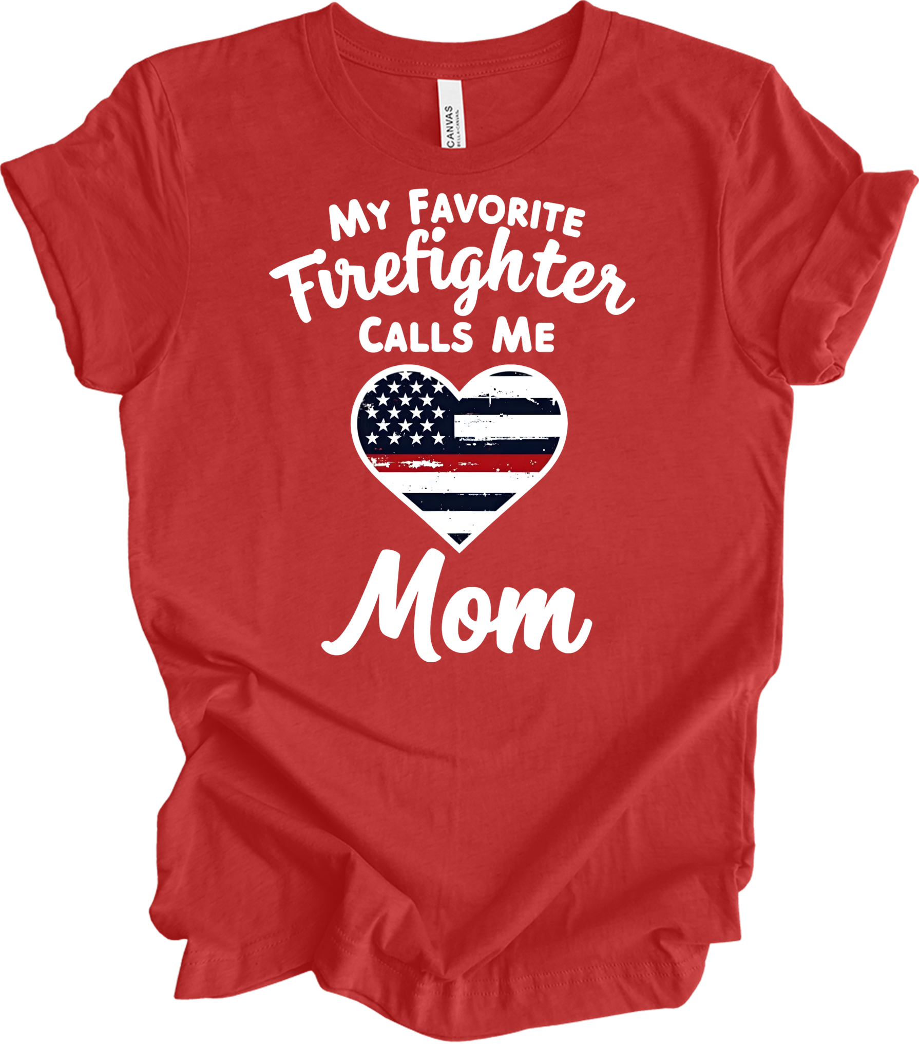 Firefighter Mom - Heart Design T-Shirt in Heather Red