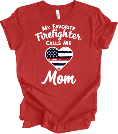 Firefighter Mom - Heart Design T-Shirt in Heather Red