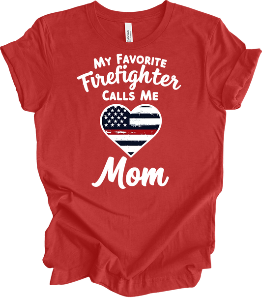 Firefighter Mom - Heart Design T-Shirt in Heather Red