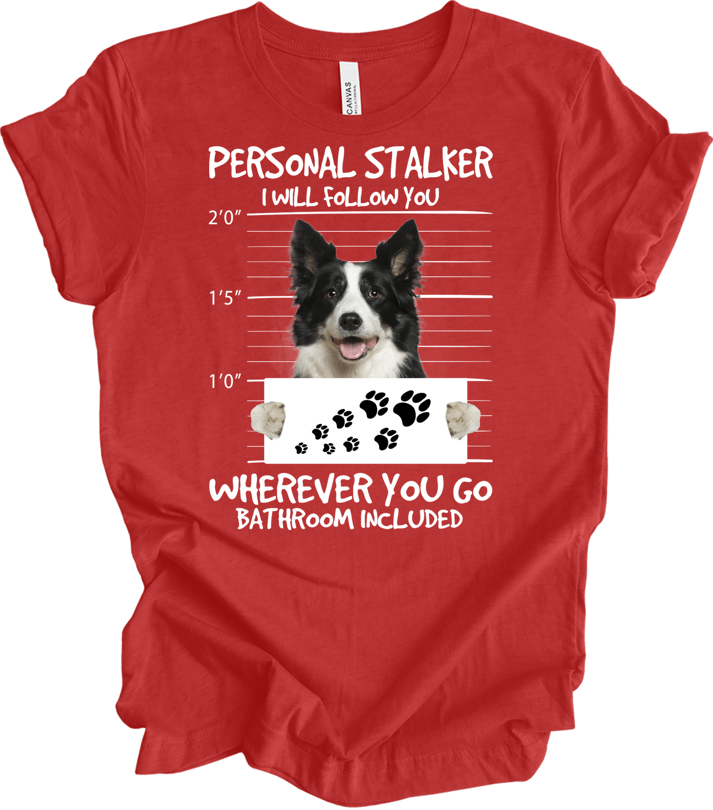 Border Collie Peeking Dog - Funny Collie Lover Gift T-Shirt in Heather Red