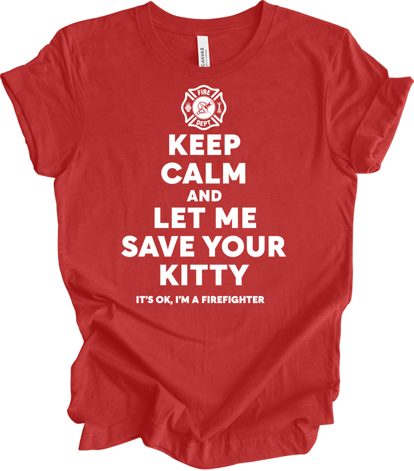 Firefighter Rescue - Save Your Kitty T-Shirt in Heather Red