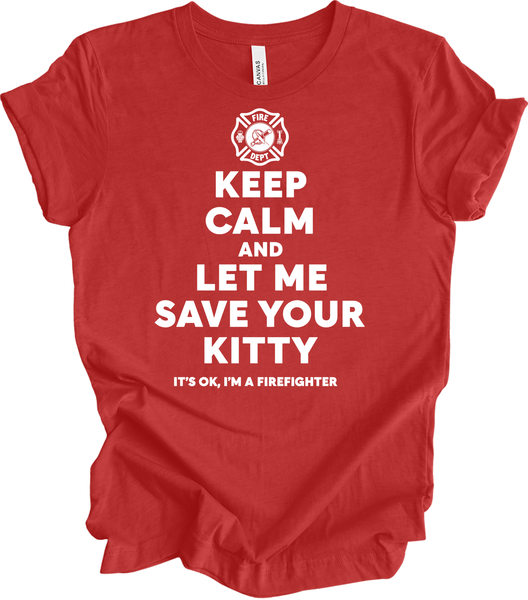 Firefighter Rescue - Save Your Kitty T-Shirt in Heather Red