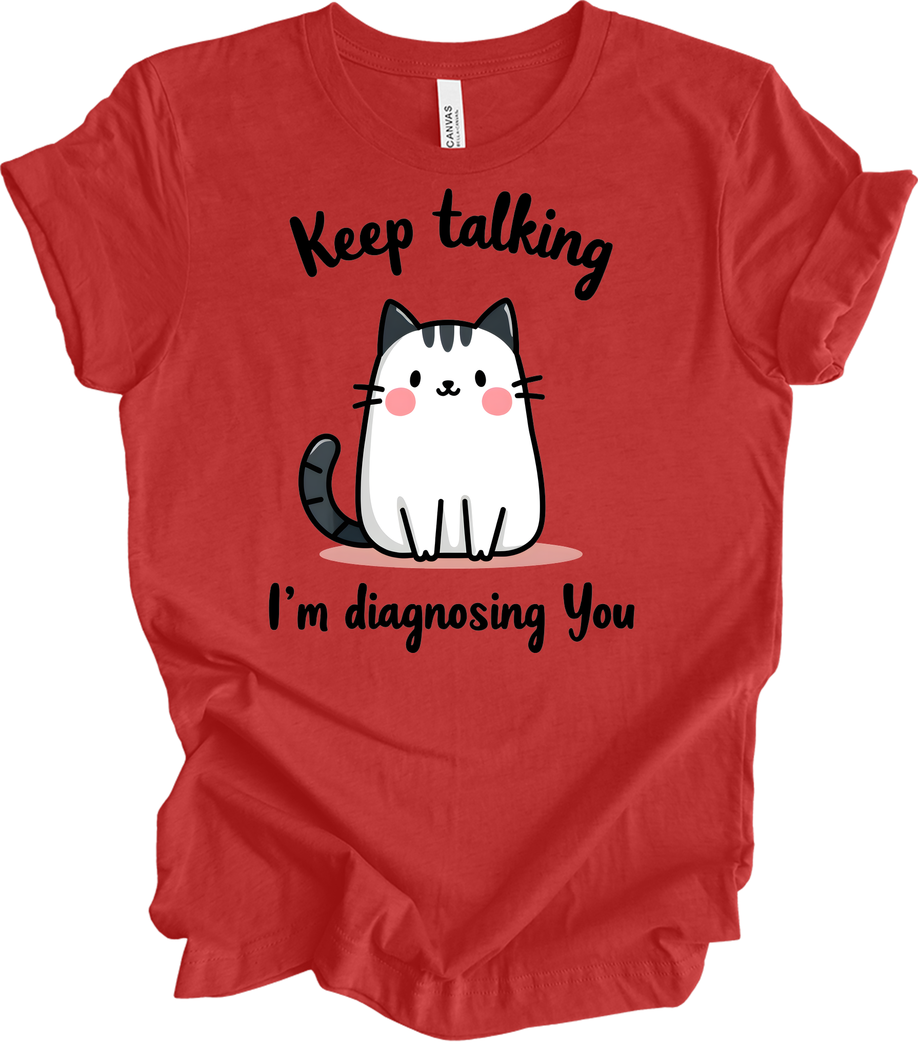 Kawaii Cat 'Keep Talking' T-Shirt in Heather Red