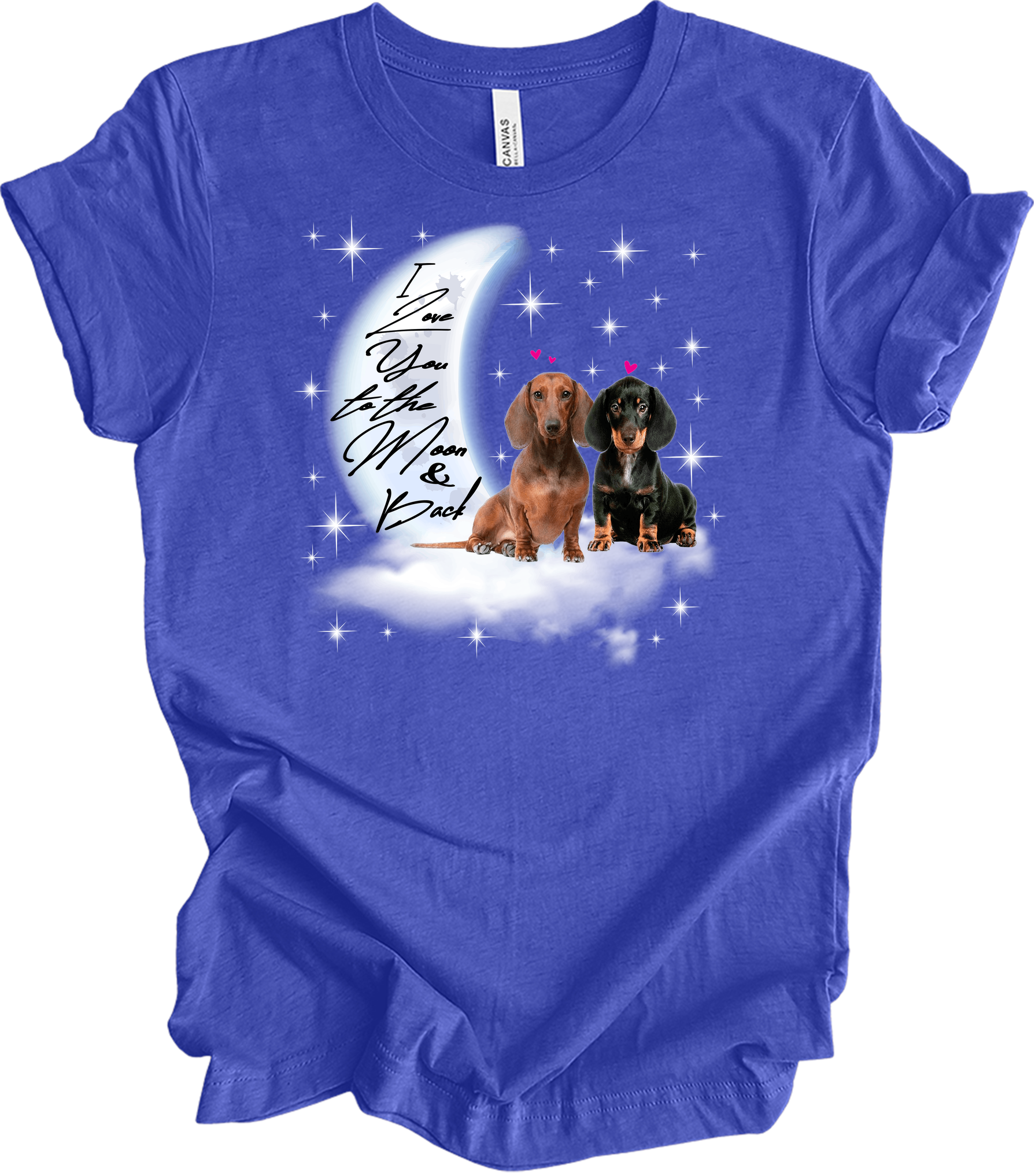 Dachshund Moon Love T-Shirt in Heather Royal