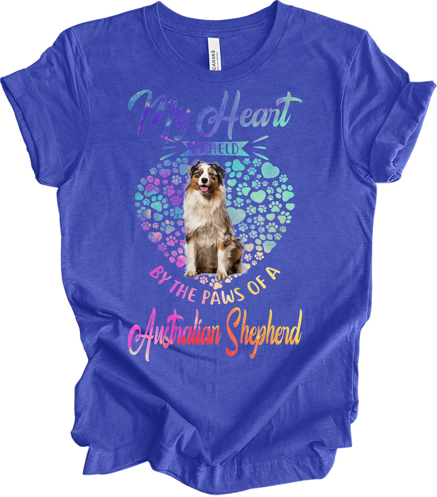 Australian Shepherd Paws Heart - Saint Bernard Dog Lover Gift T-Shirt in Heather Royal