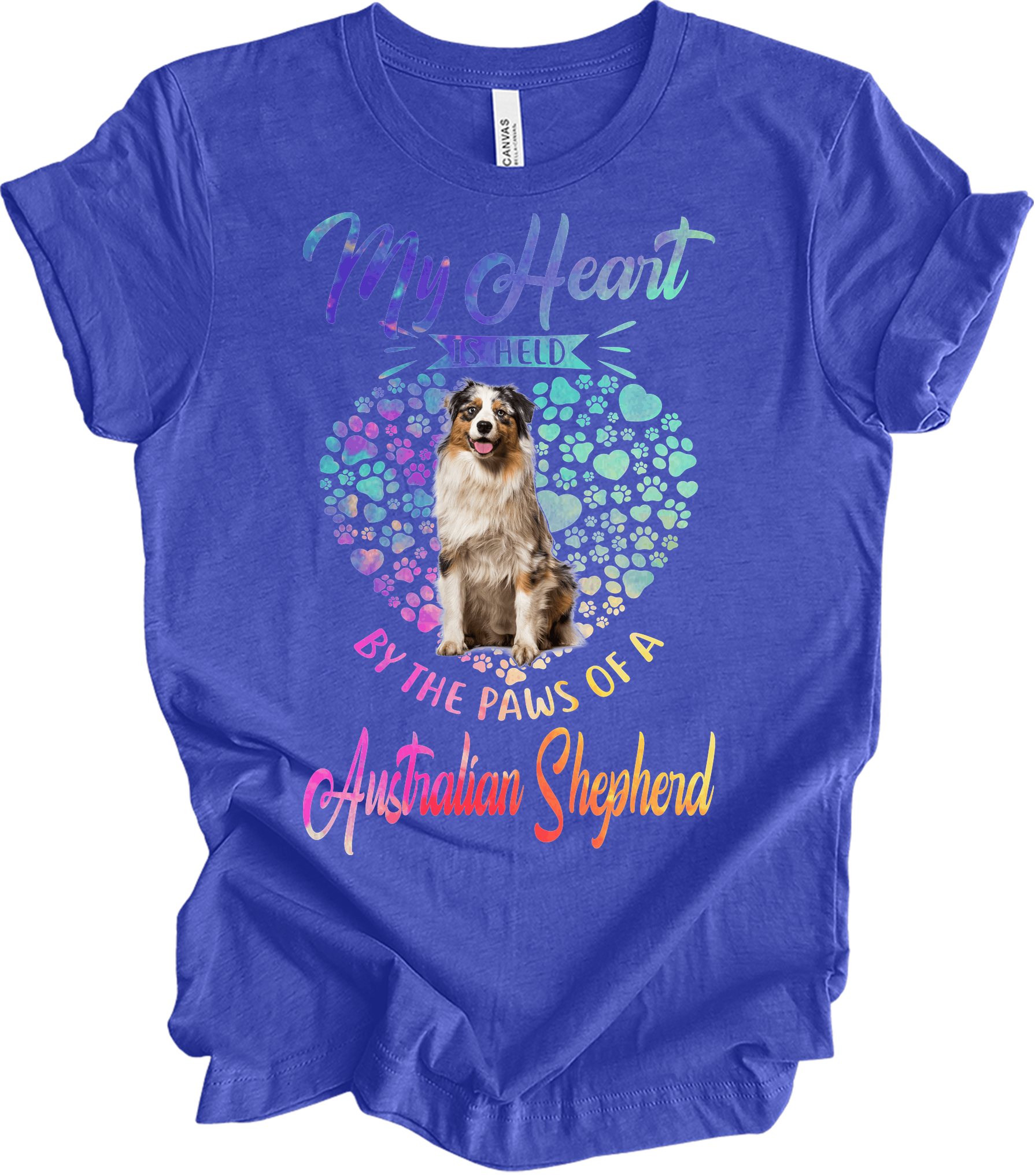 Australian Shepherd Paws Heart - Saint Bernard Dog Lover Gift T-Shirt in Heather Royal