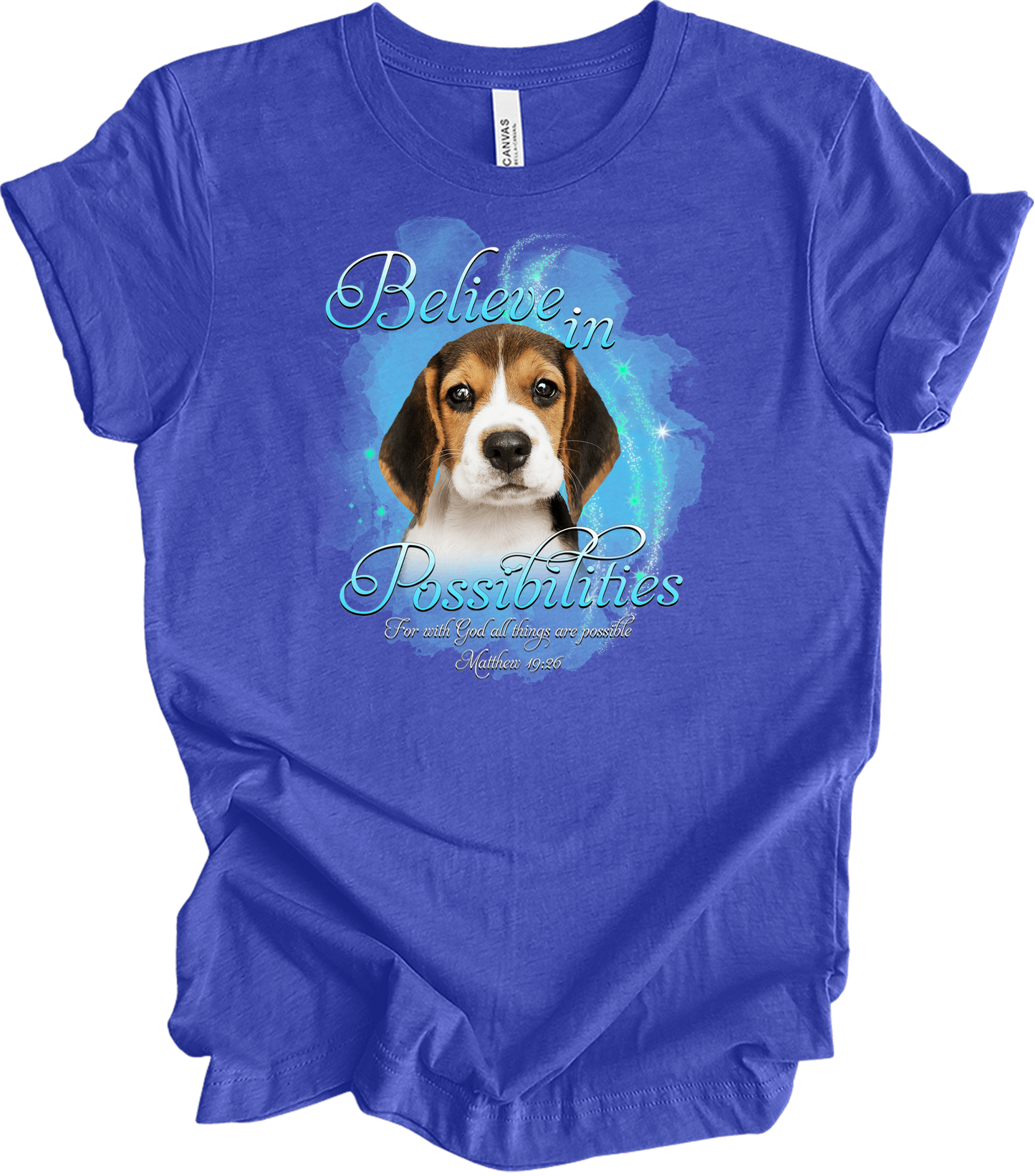 Beagle 'Believe' Inspirational T-Shirt in Heather Royal
