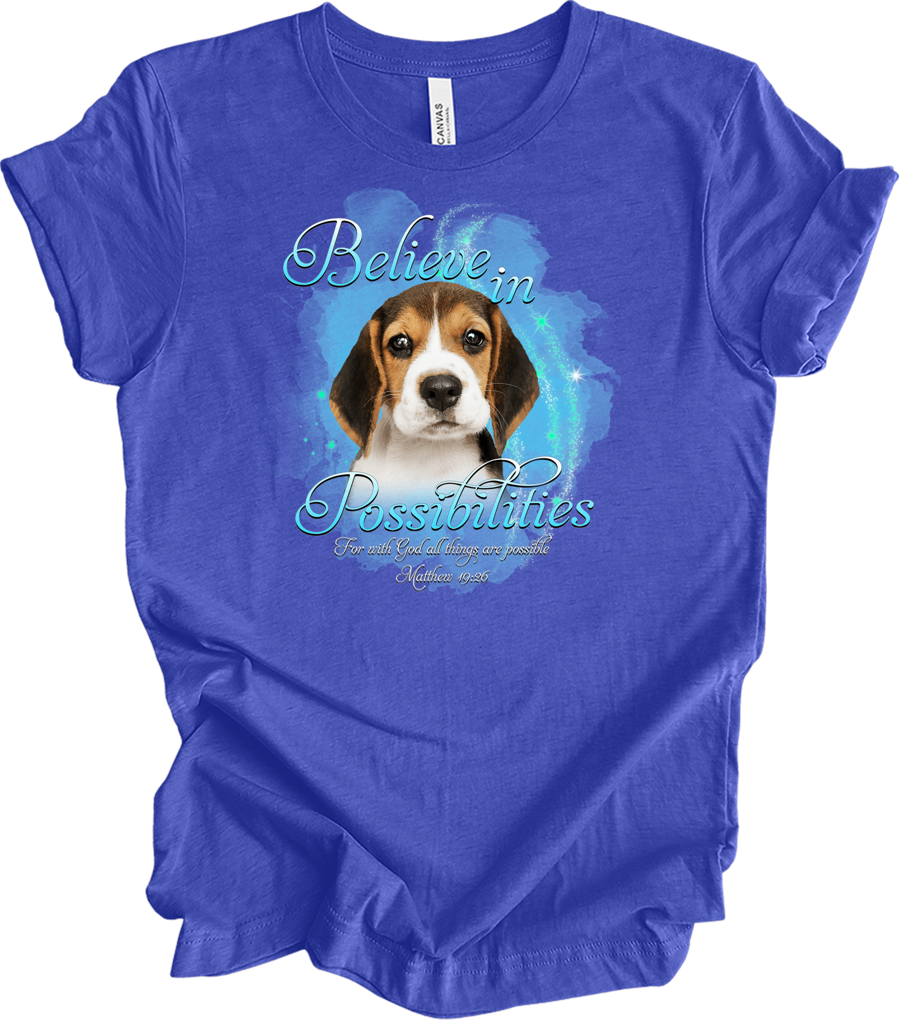 Beagle 'Believe' Inspirational T-Shirt in Heather Royal