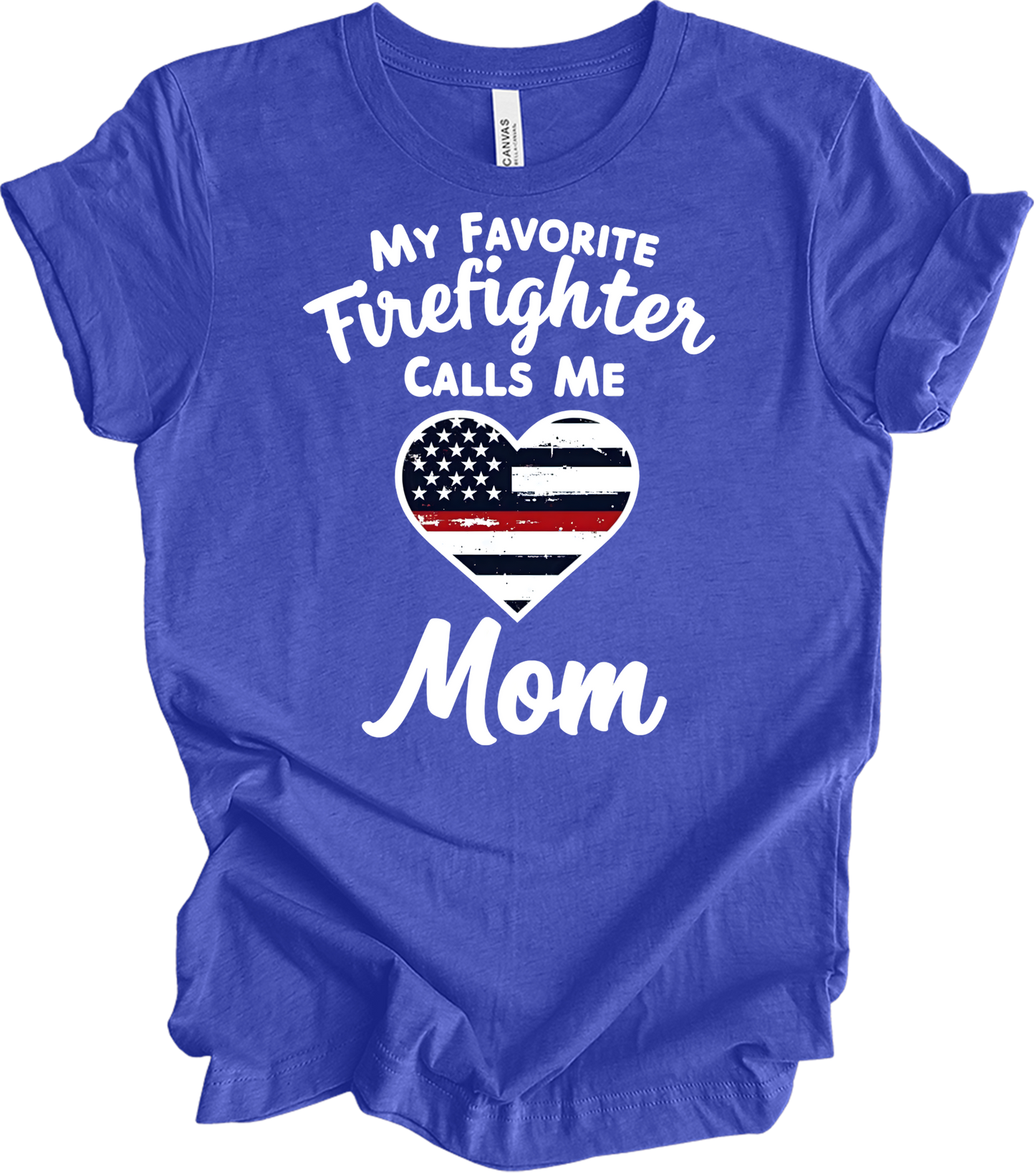 Firefighter Mom - Heart Design T-Shirt in Heather Royal