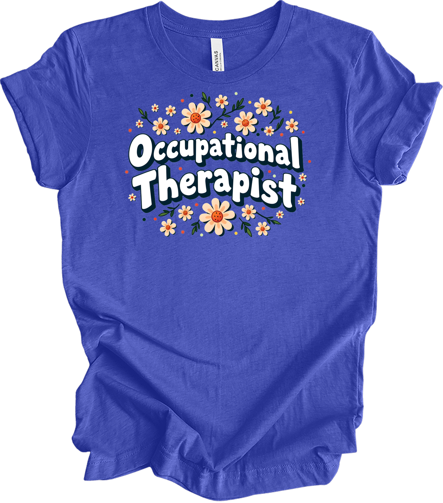 Floral Occupational Therapist T-Shirt in Heather Royal
