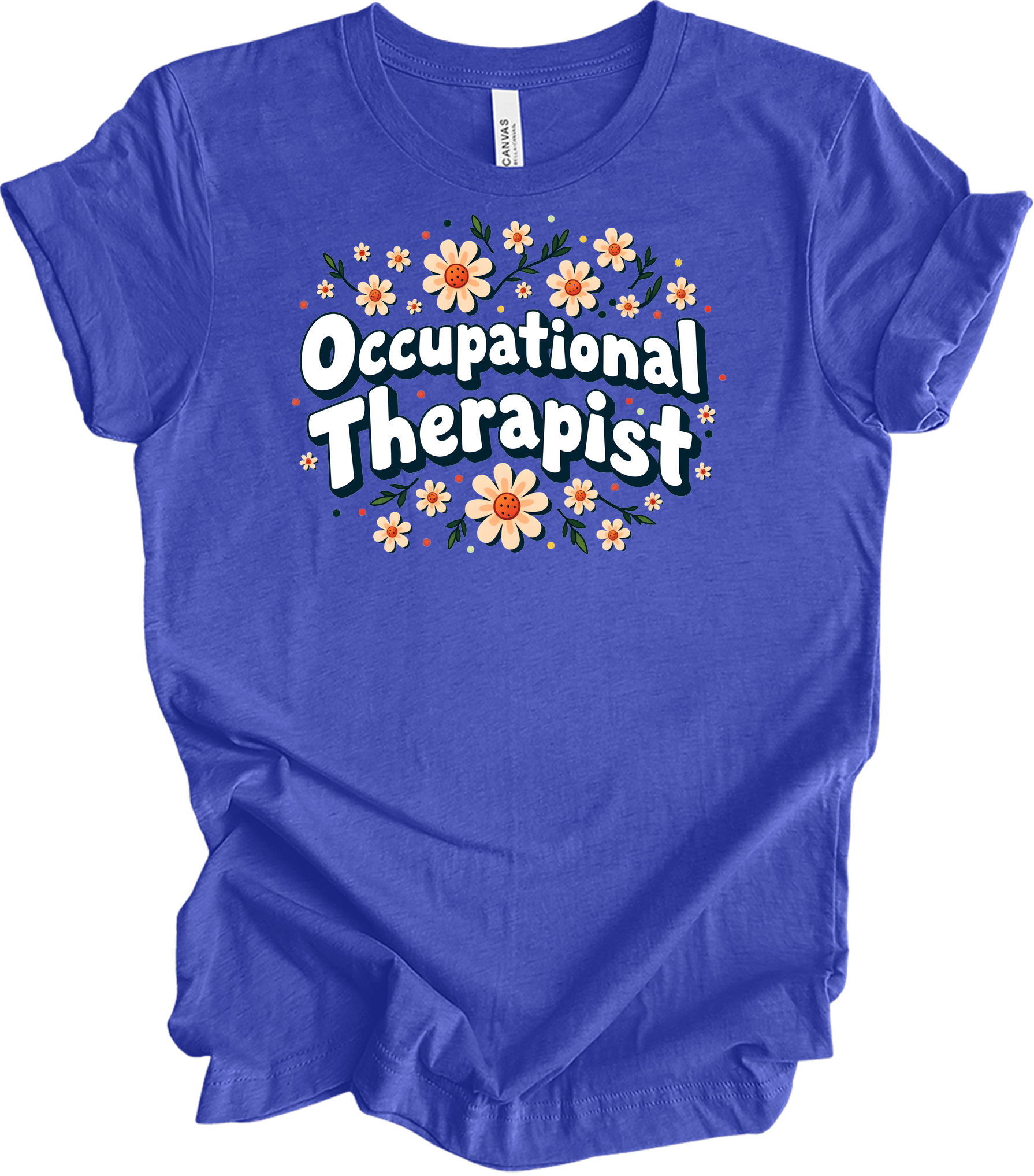 Floral Occupational Therapist T-Shirt in Heather Royal