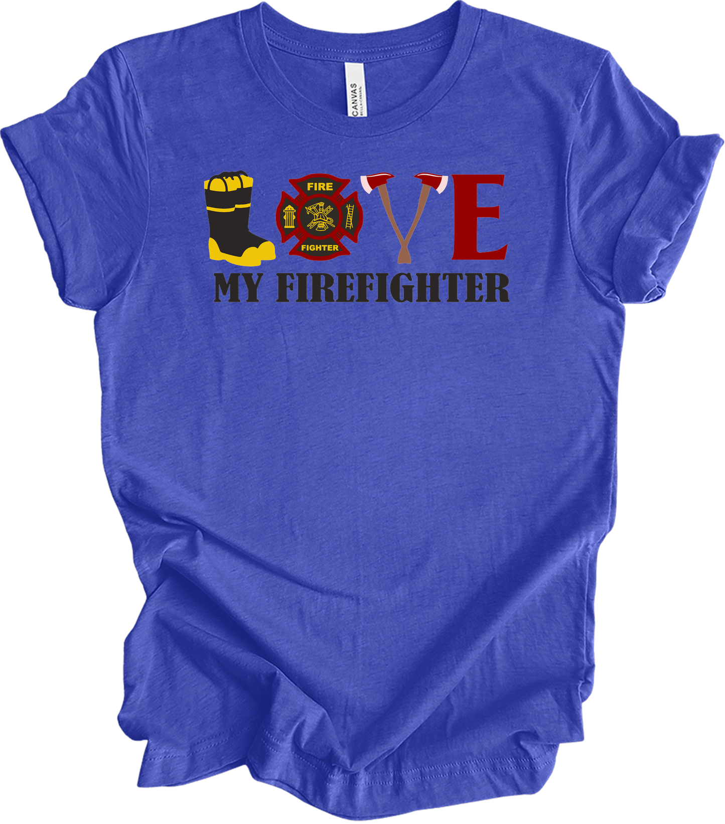 I Love My Firefighter - Fire Wife & Husband Gift T-Shirt in Heather Royal