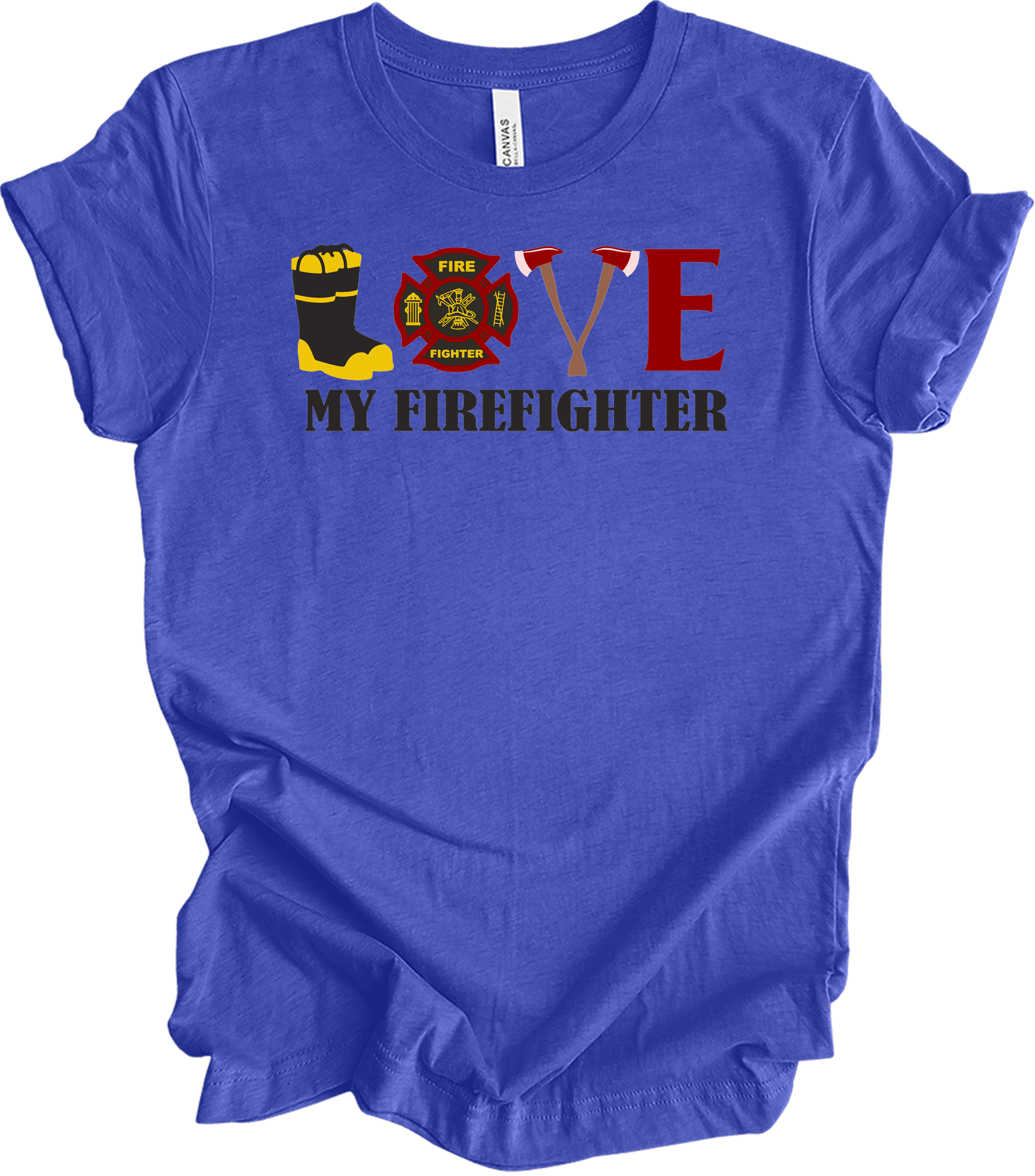I Love My Firefighter - Fire Wife & Husband Gift T-Shirt in Heather Royal