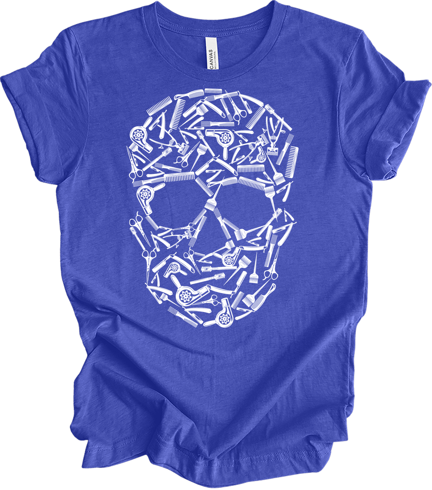 Hair Stylist Skull Unisex T-Shirt in Heather Royal