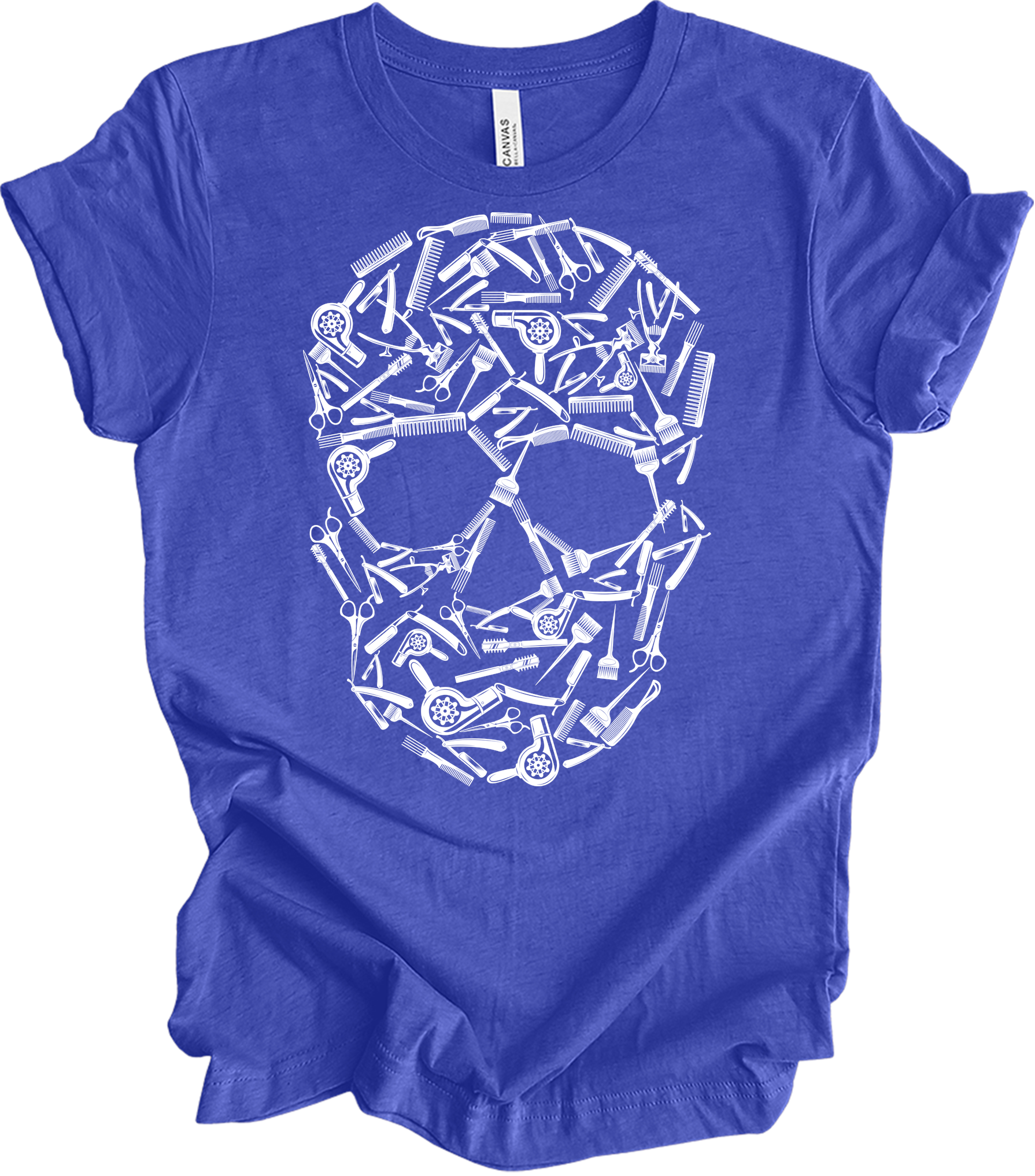 Hair Stylist Skull Unisex T-Shirt in Heather Royal