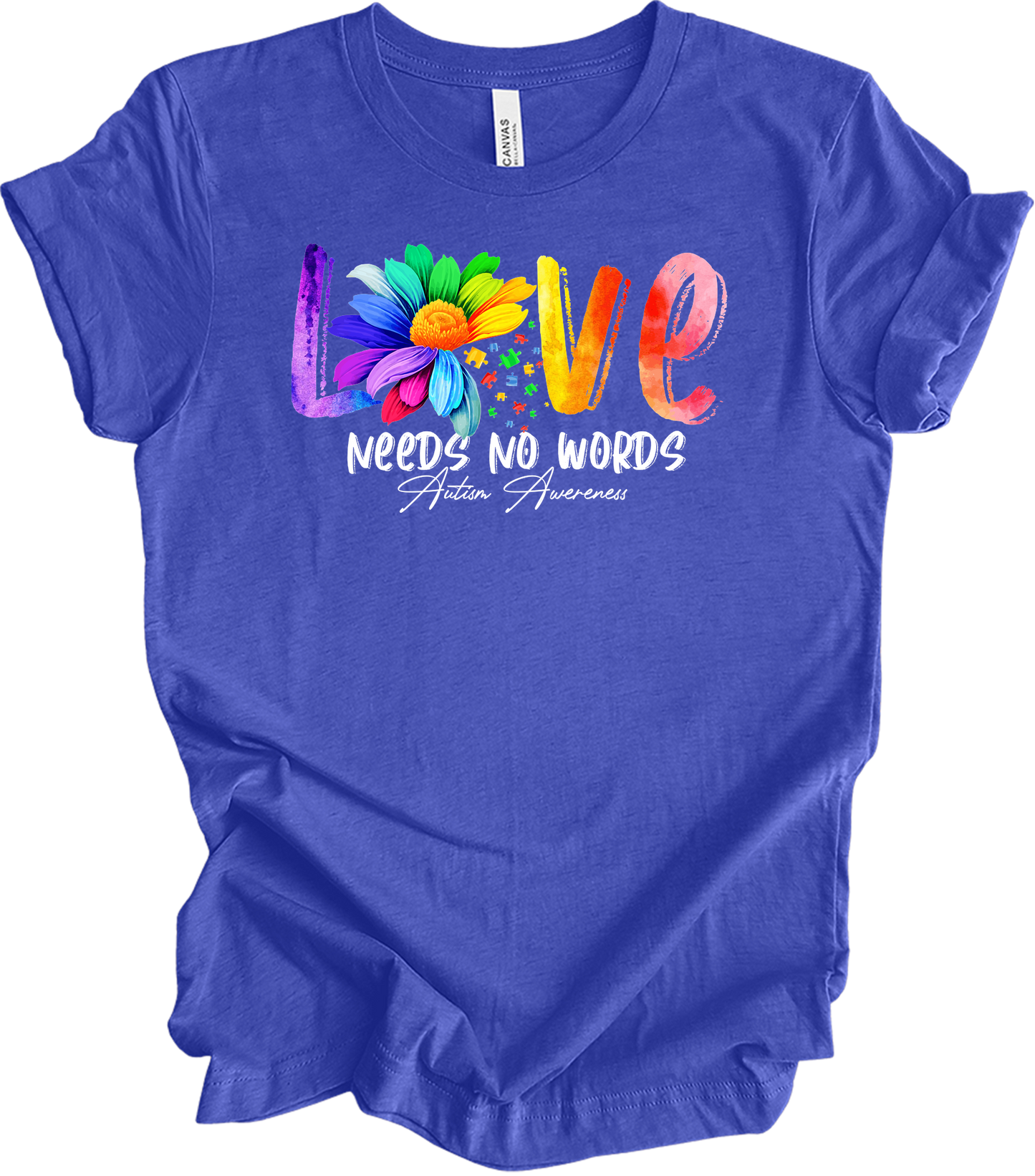 Love Needs No Words Autism T-Shirt in Heather Royal