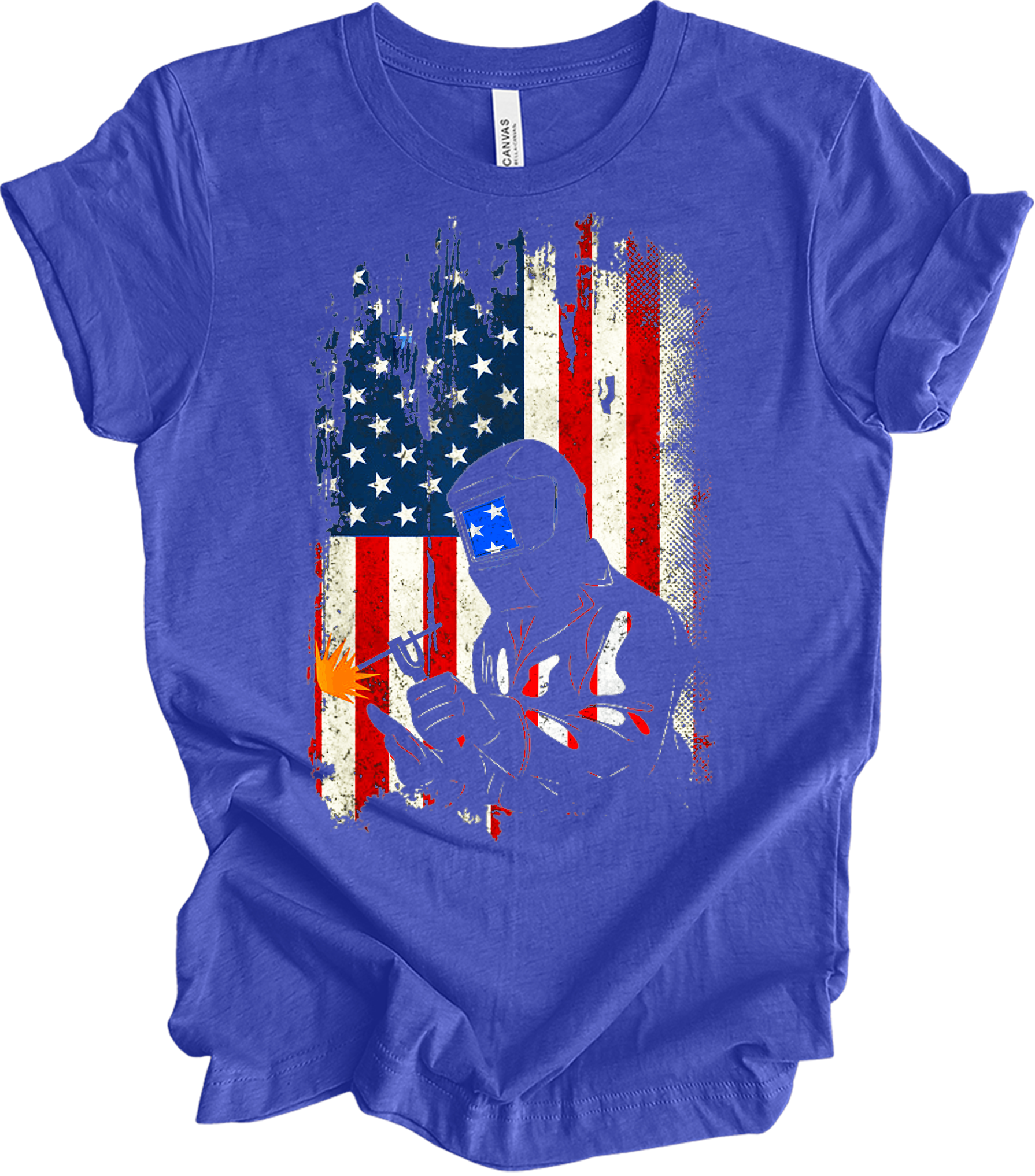 Welder Dad American Flag - Patriotic Welding USA Father Gift T-Shirt in Heather Royal