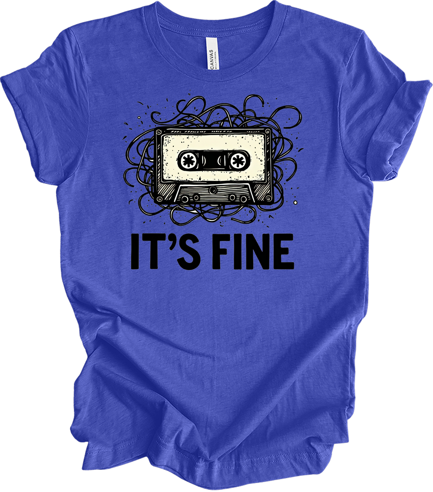 Retro Cassette Tape 'It's Fine' T-Shirt in Heather Royal