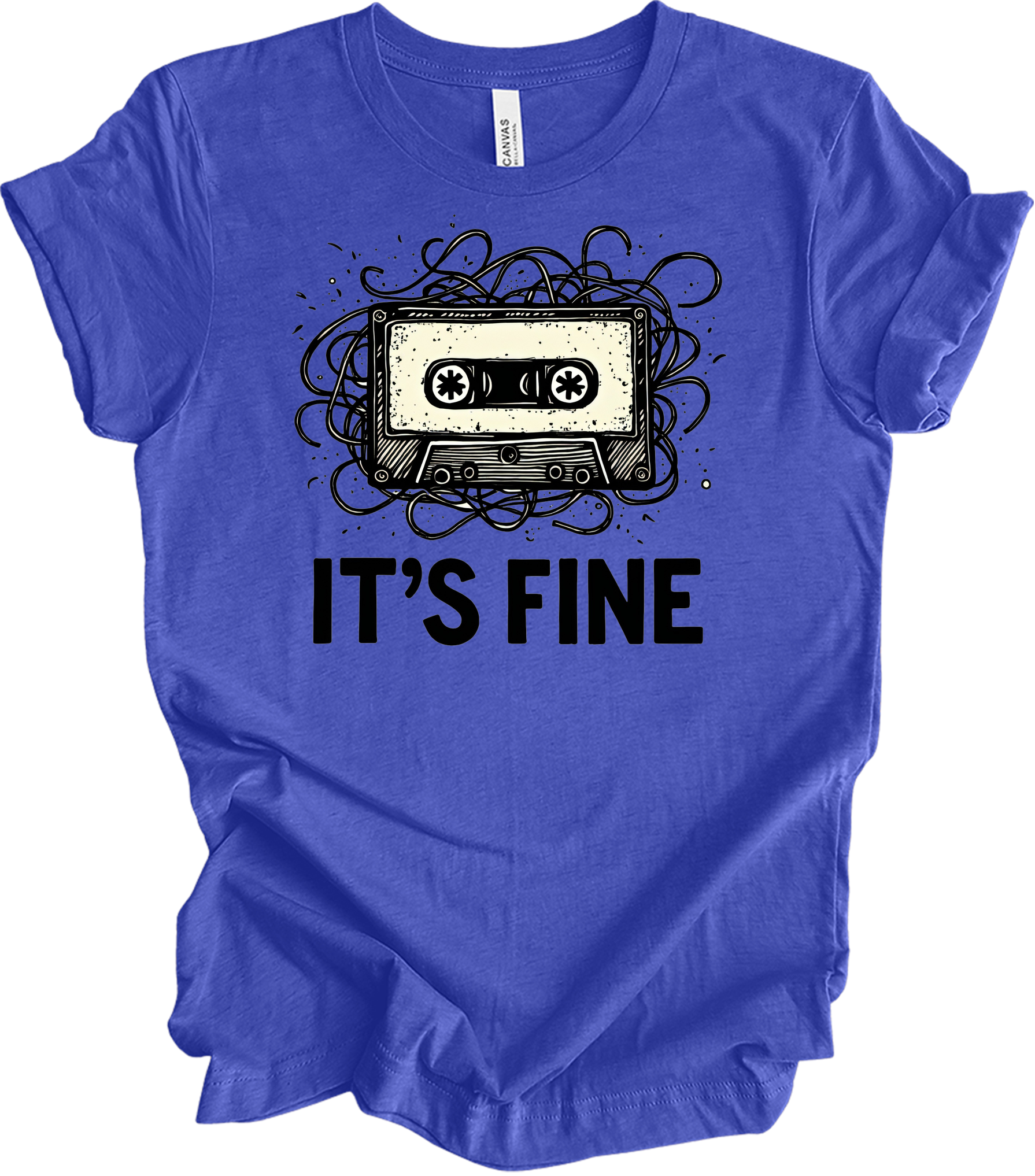 Retro Cassette Tape 'It's Fine' T-Shirt in Heather Royal