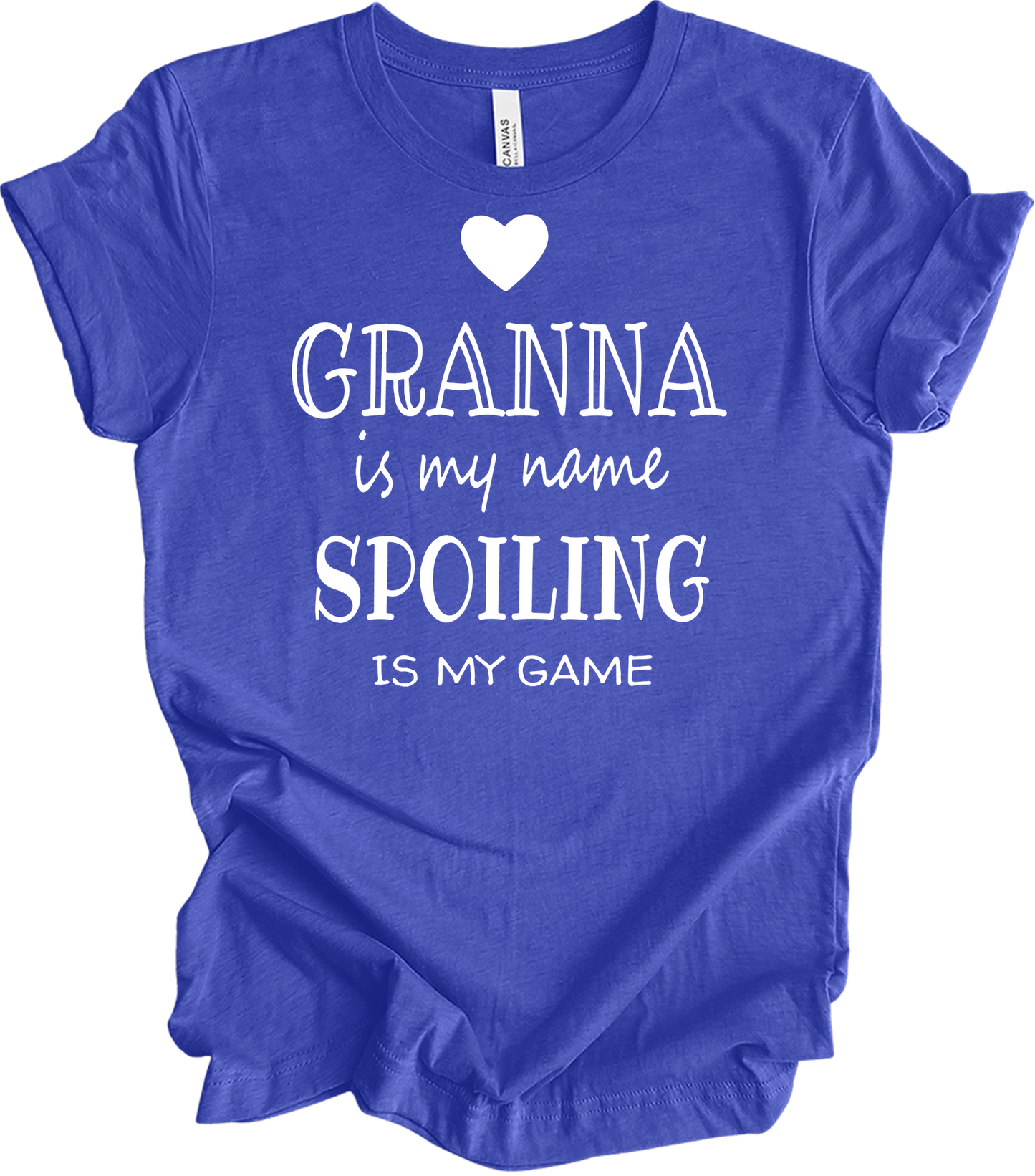 Grandma Is My Name Spoiling Is My Game T-Shirt in Heather Royal