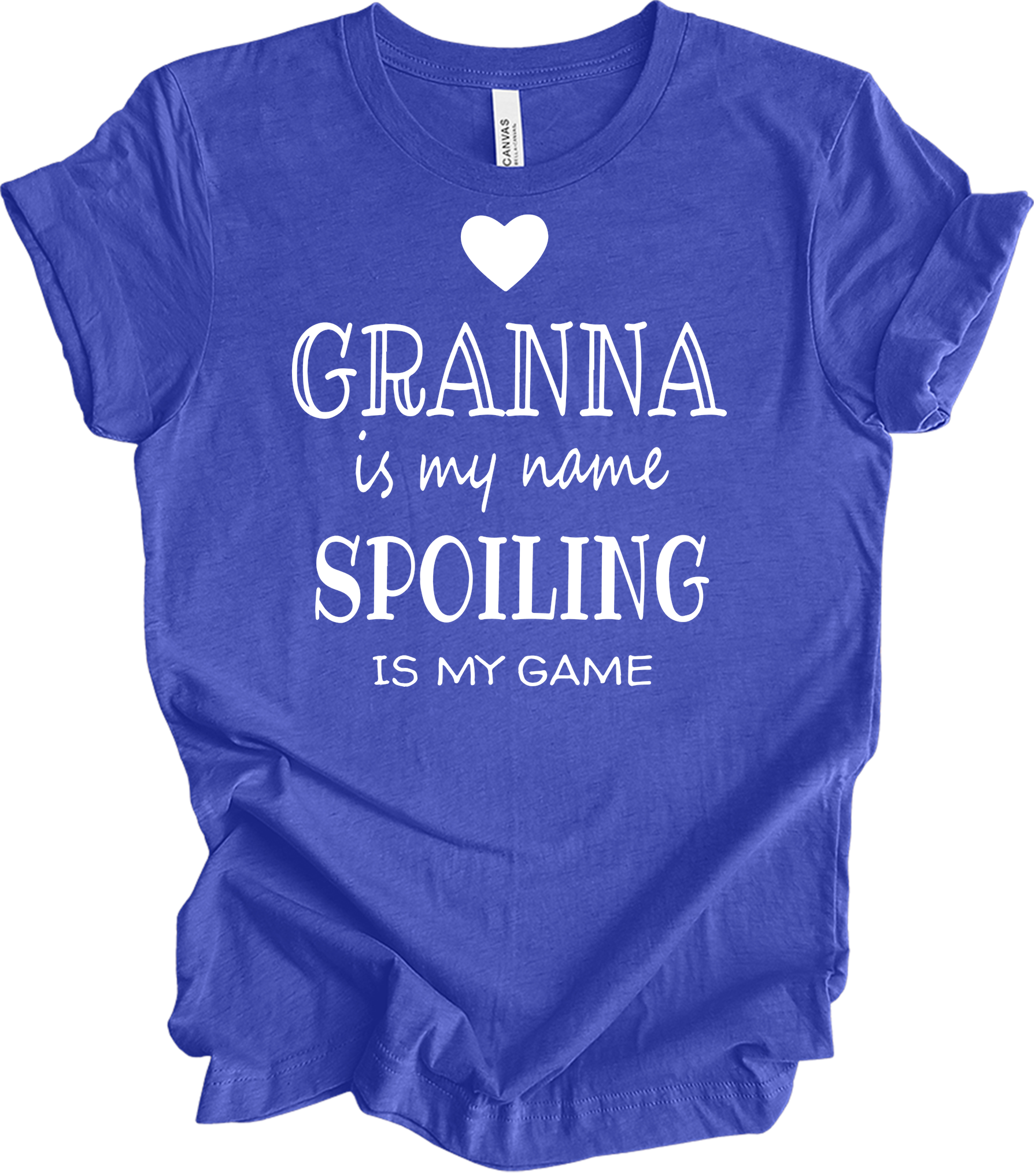 Grandma Is My Name Spoiling Is My Game T-Shirt in Heather Royal