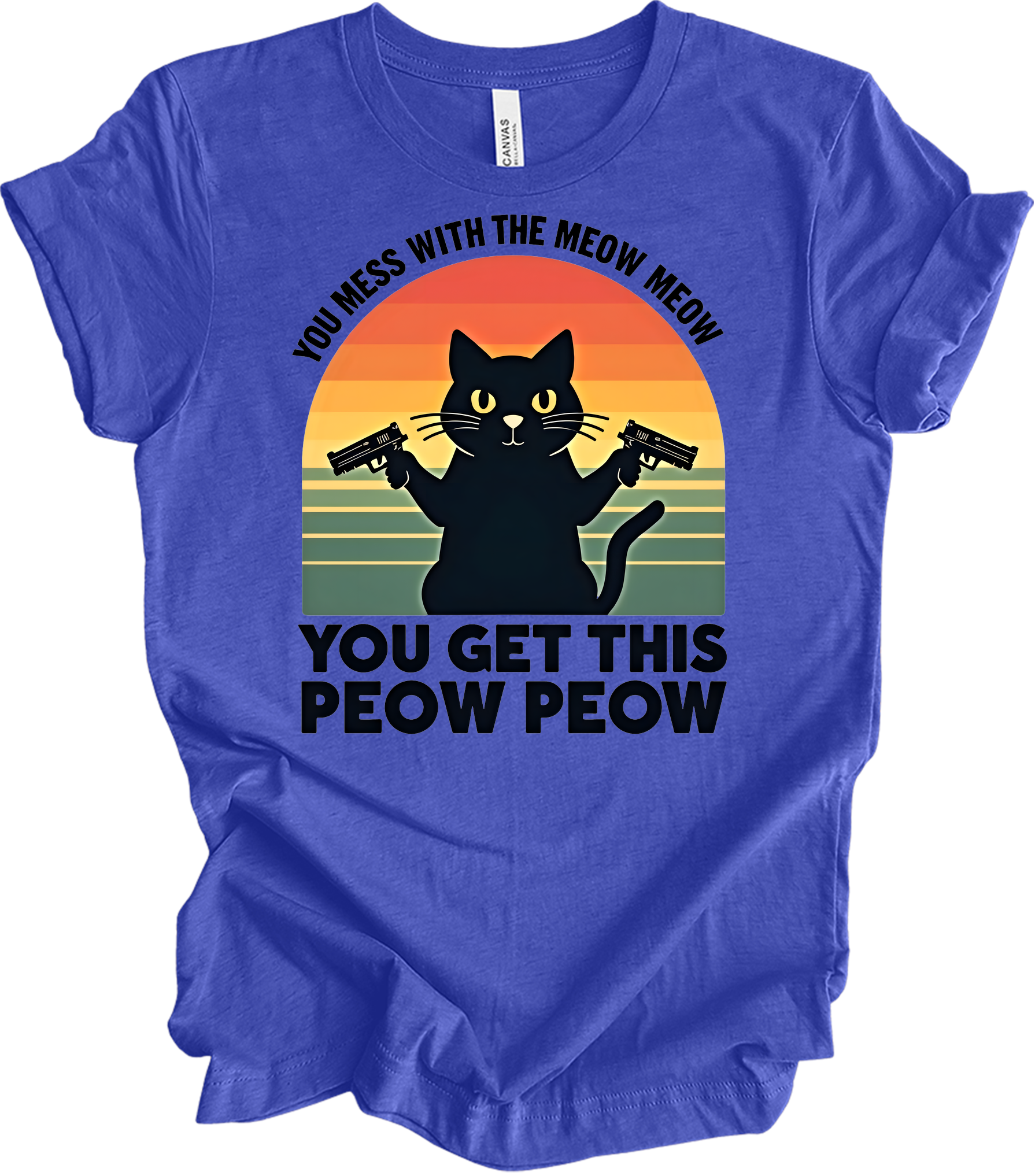 Meow Meow Peow Peow Cat T-Shirt in Heather Royal