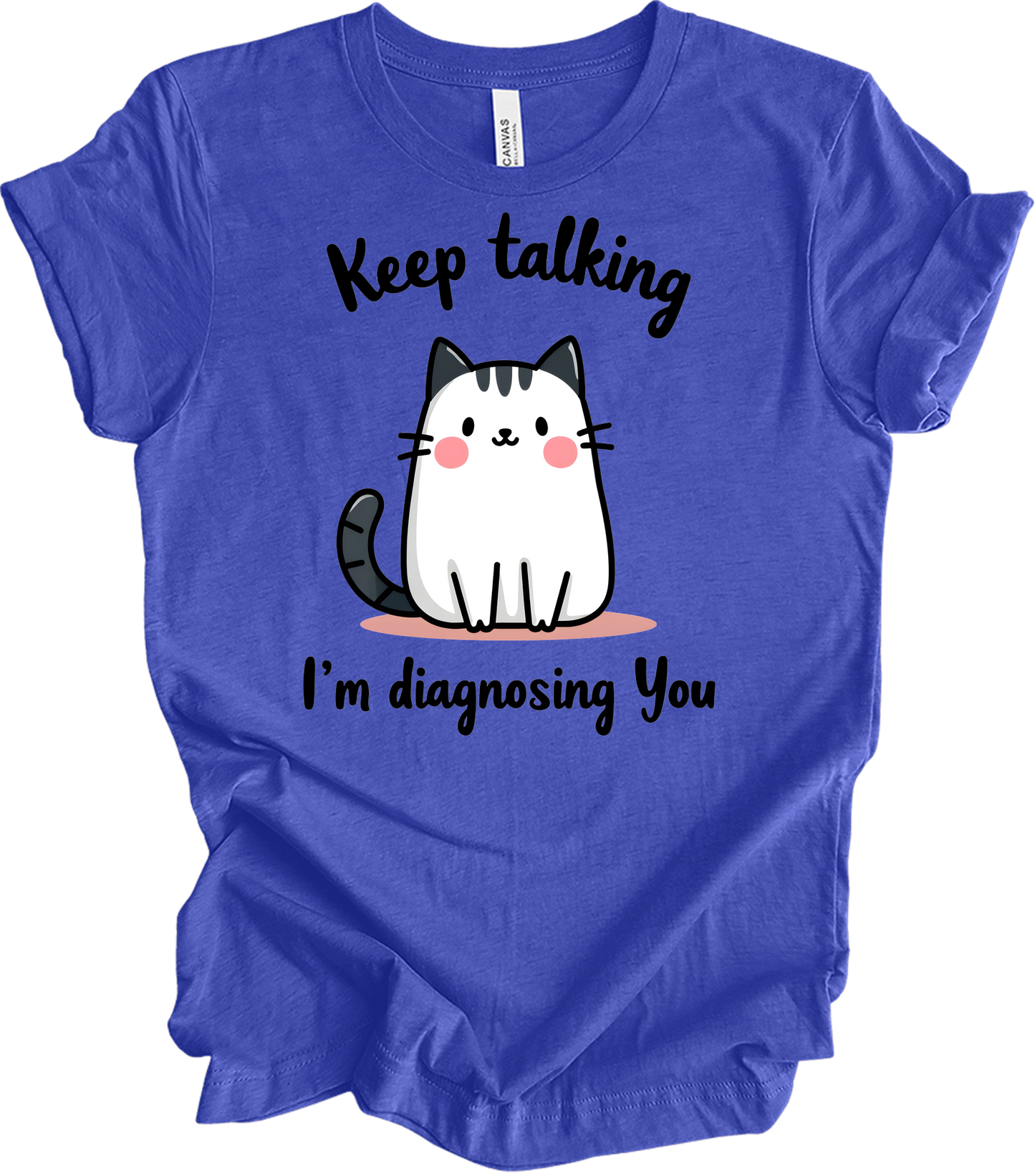 Kawaii Cat 'Keep Talking' T-Shirt in Heather Royal