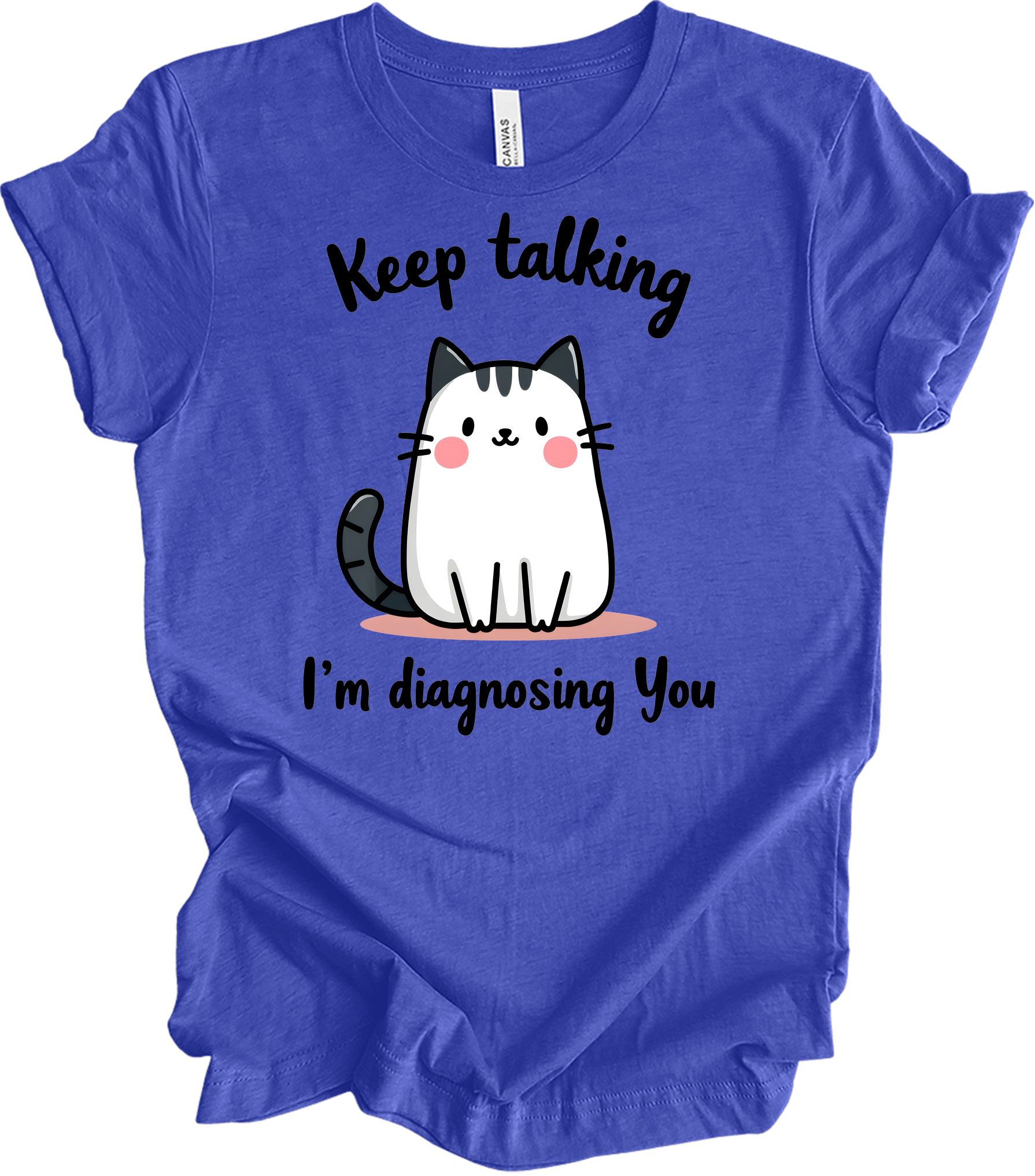 Kawaii Cat 'Keep Talking' T-Shirt in Heather Royal