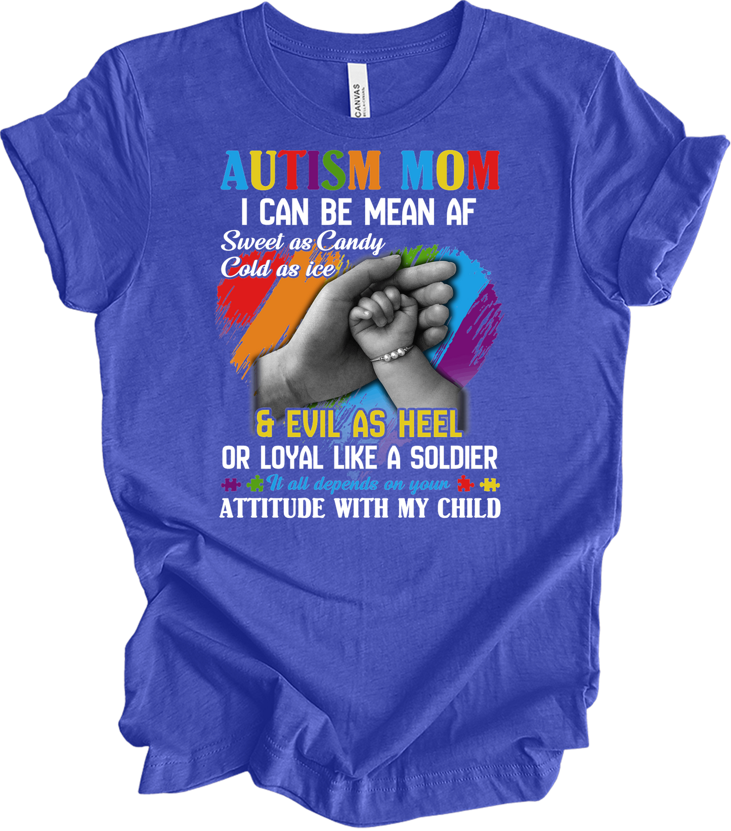 Autism Mom - Autism Awareness Puzzle Heart T-Shirt in Heather Royal