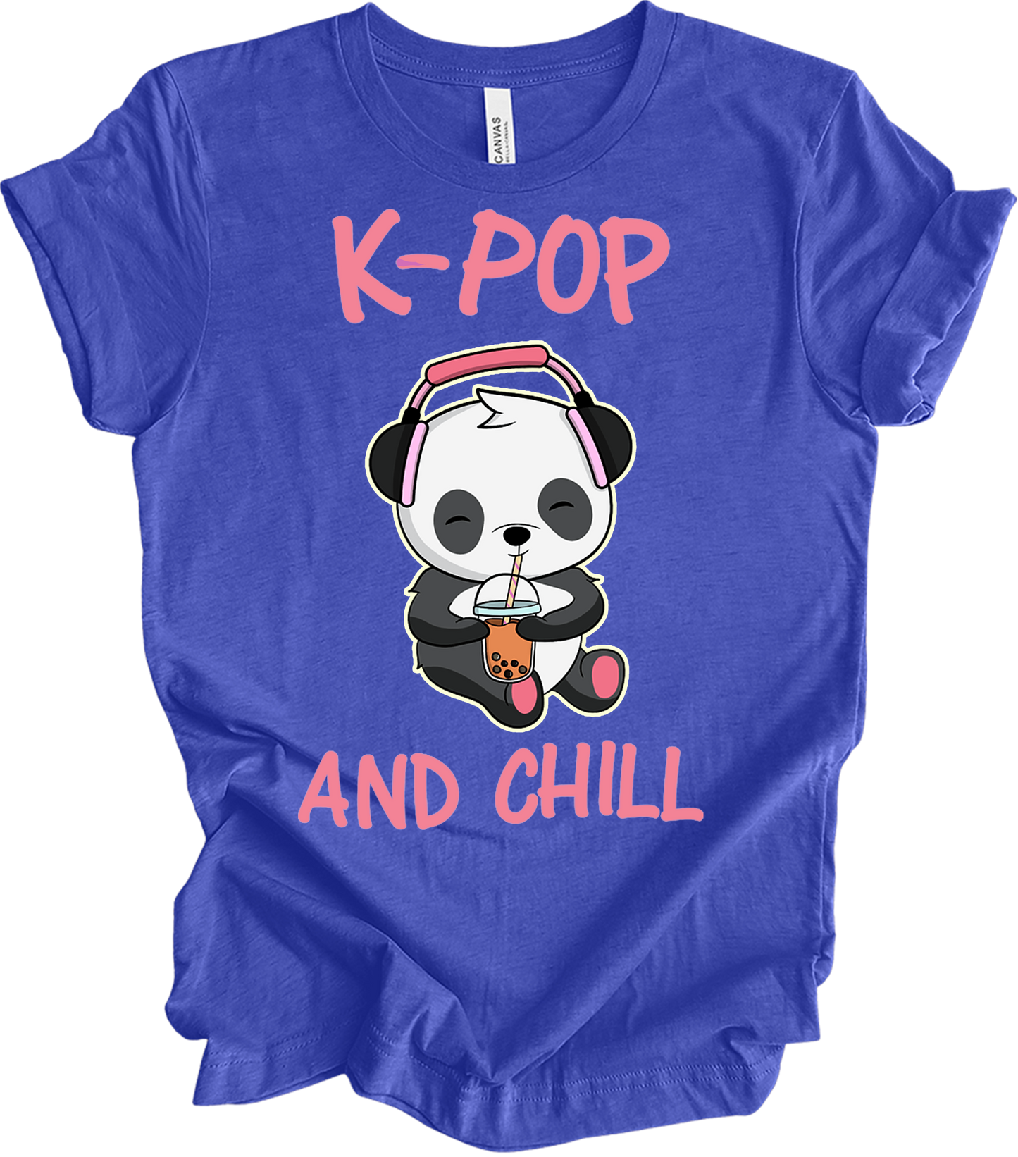 K-Pop and Chill Panda T-Shirt in Heather Royal