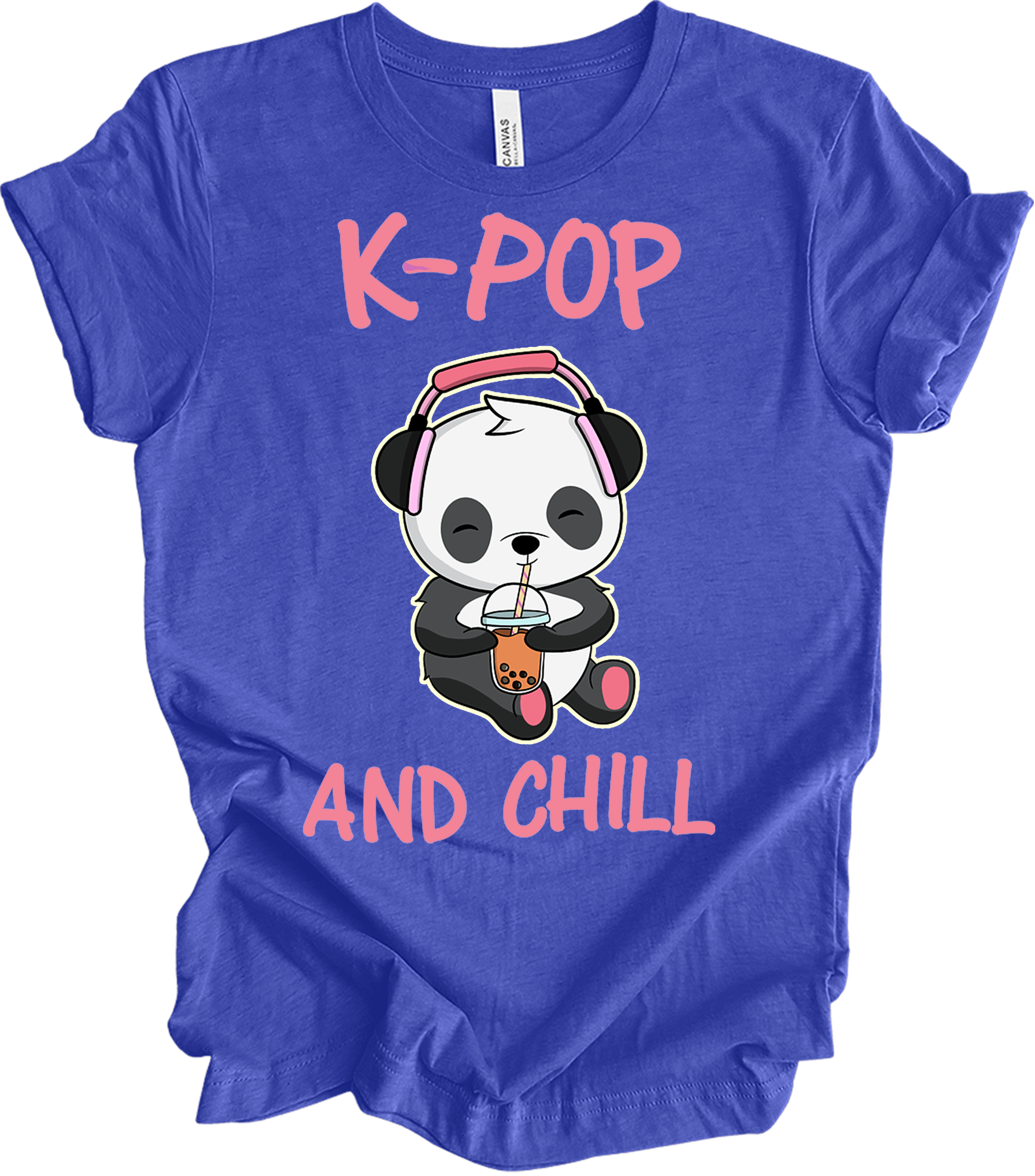 K-Pop and Chill Panda T-Shirt in Heather Royal