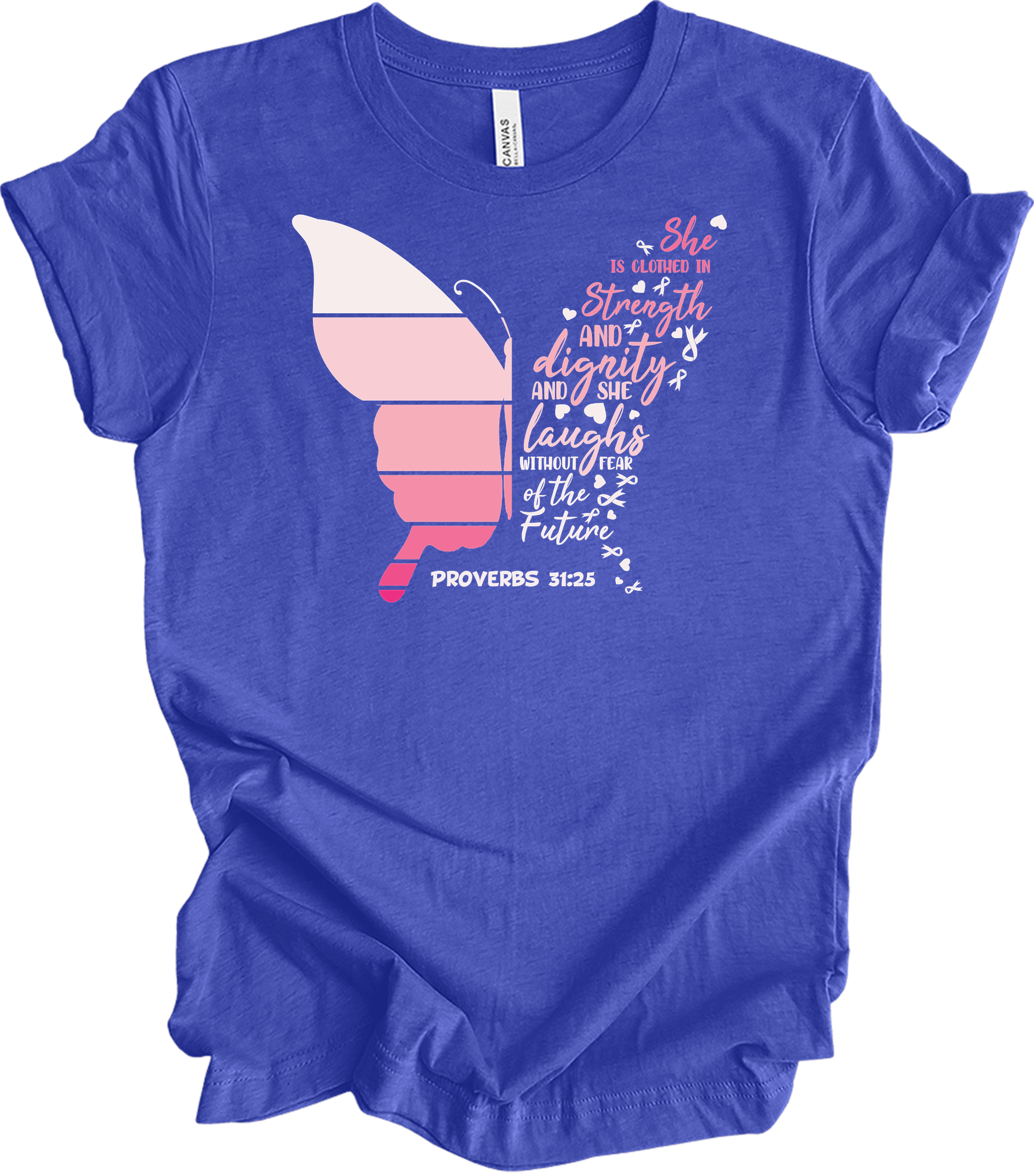 Butterfly Breast Cancer T-Shirt in Heather Royal