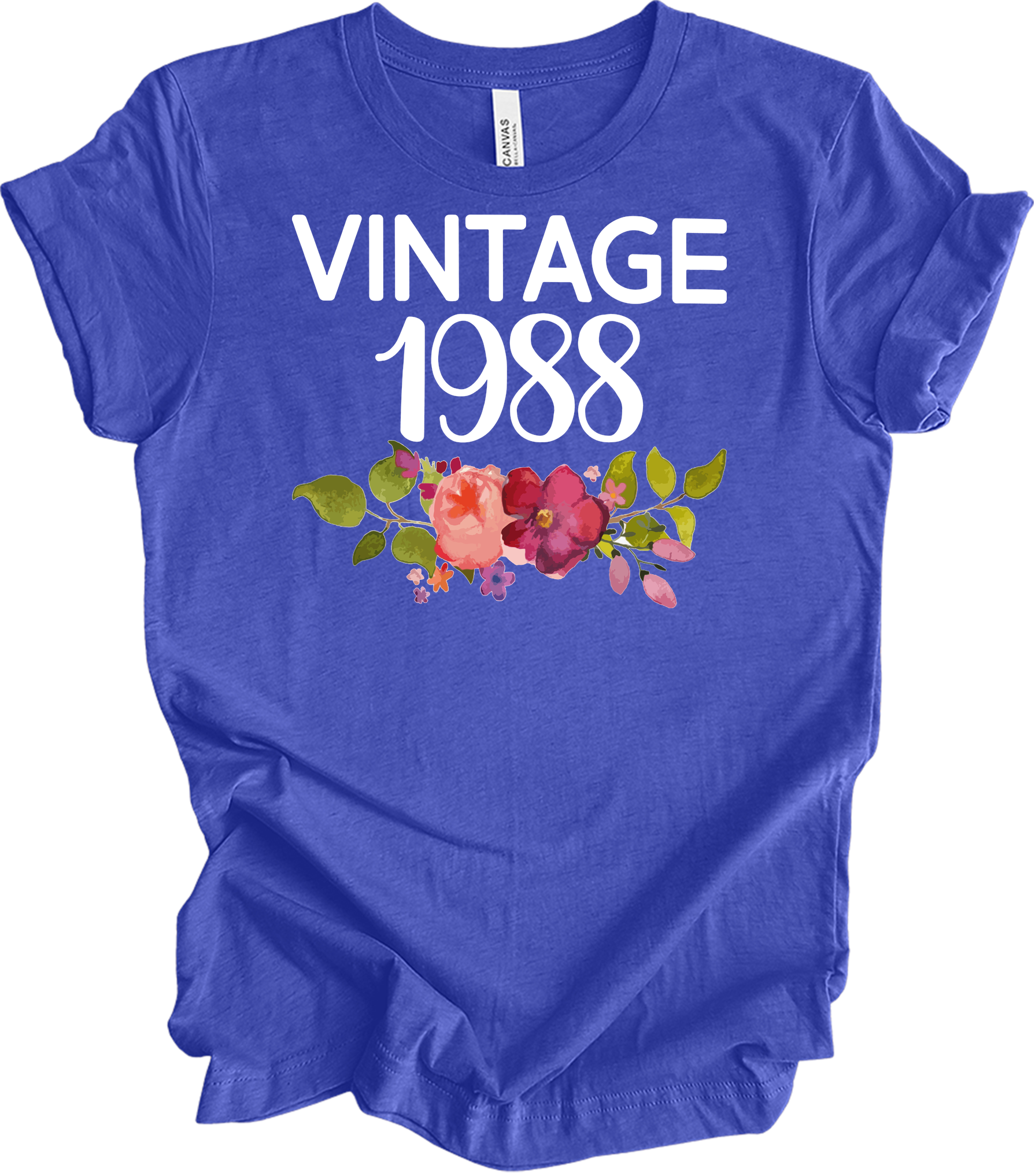 Vintage 1988 Birth Year Floral - 35th Birthday Gift T-Shirt in Heather Royal