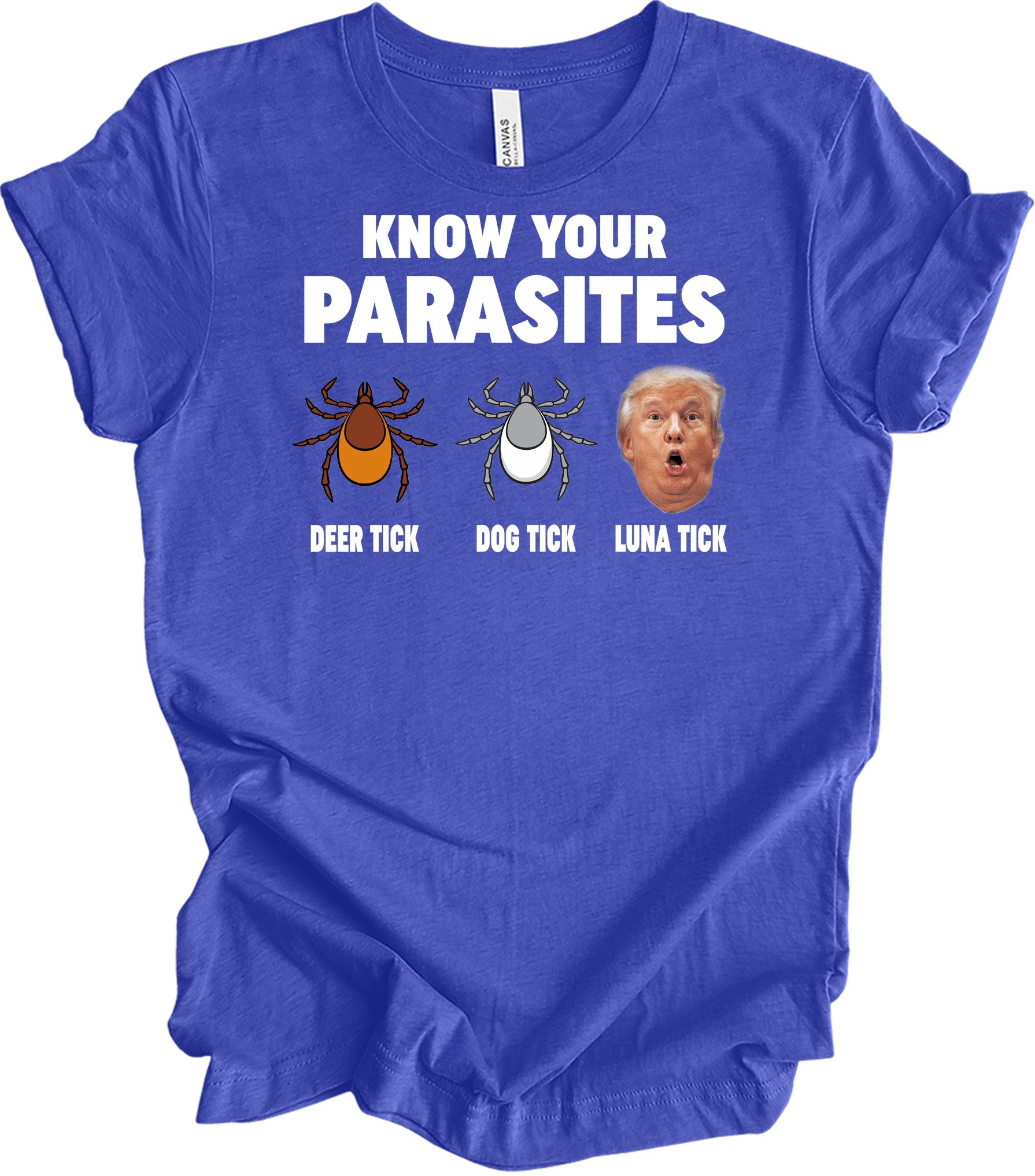 Know Your Parasites - Funny Anti Trump Luna Tick T-Shirt in Heather Royal