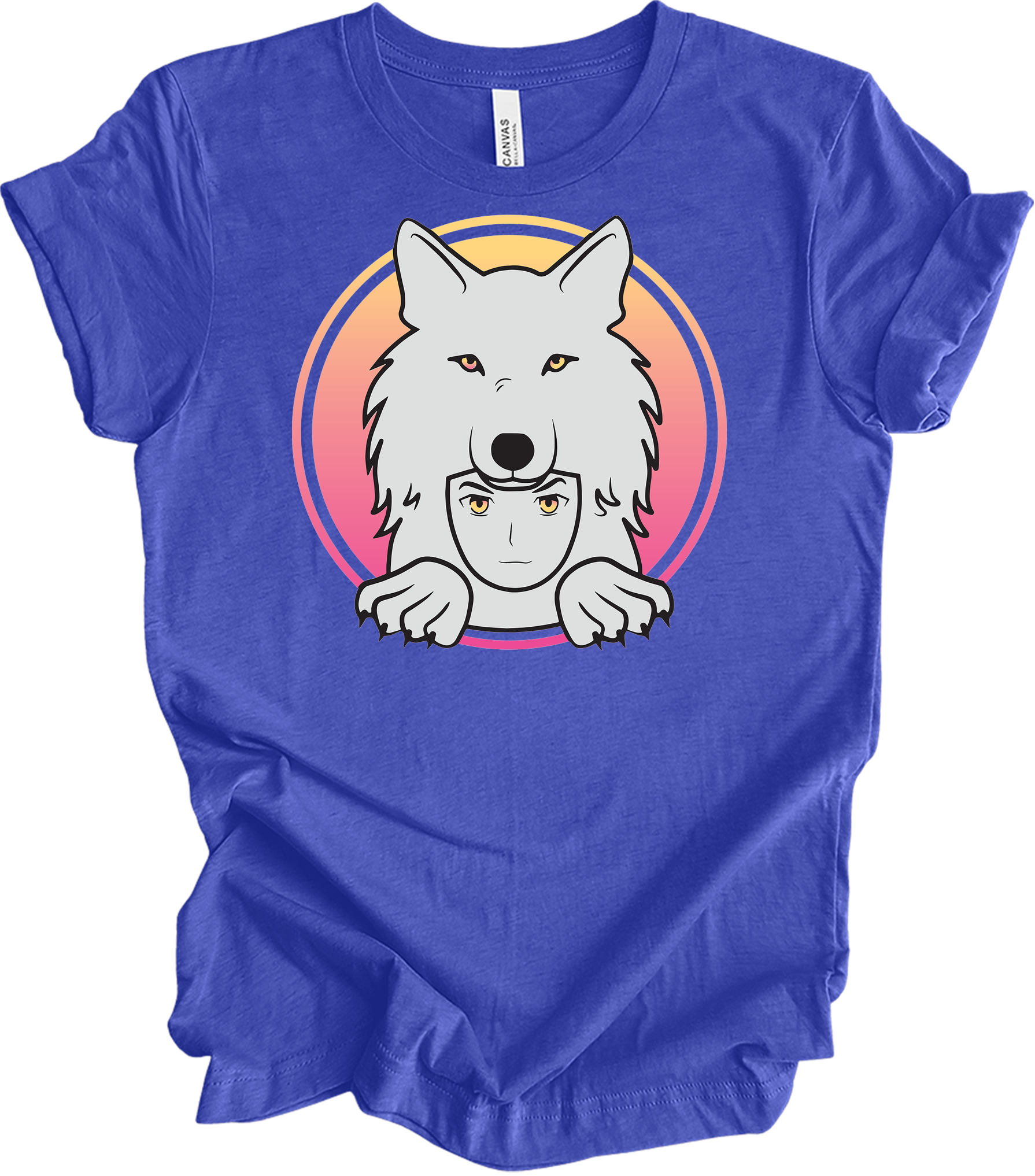 White Wolf Spirit Animal Anime - Wolf Pack T-Shirt in Heather Royal