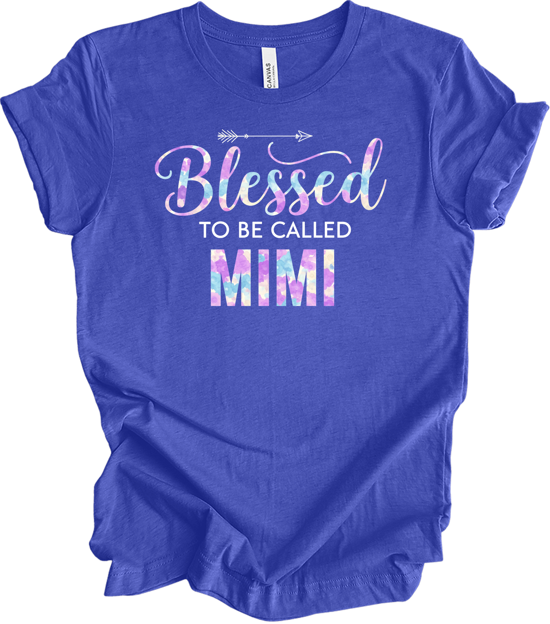Blessed Mimi Floral Gift T-Shirt in Heather Royal