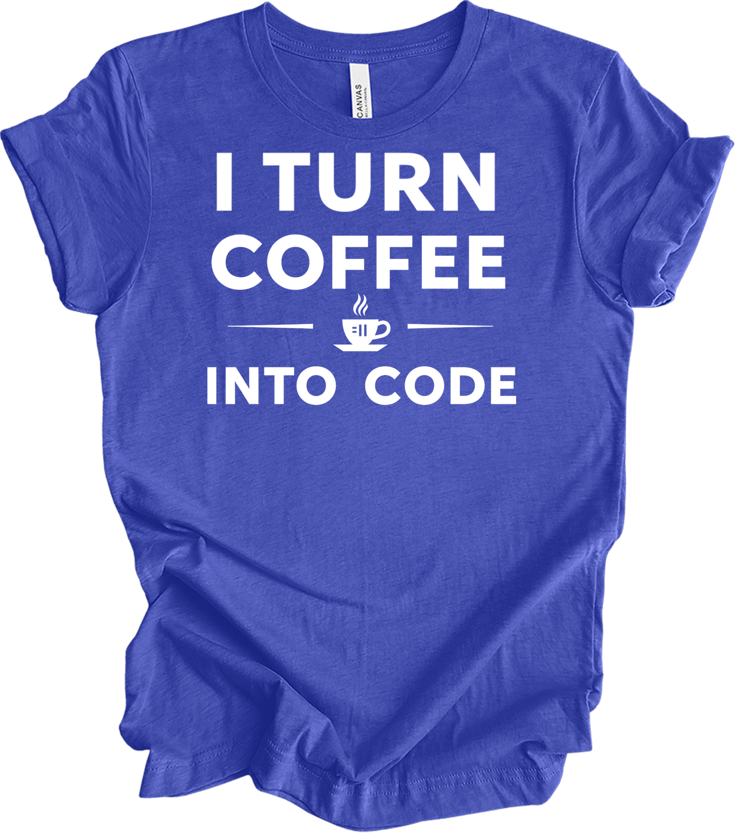 I Turn Coffee Into Code T-Shirt in Heather Royal