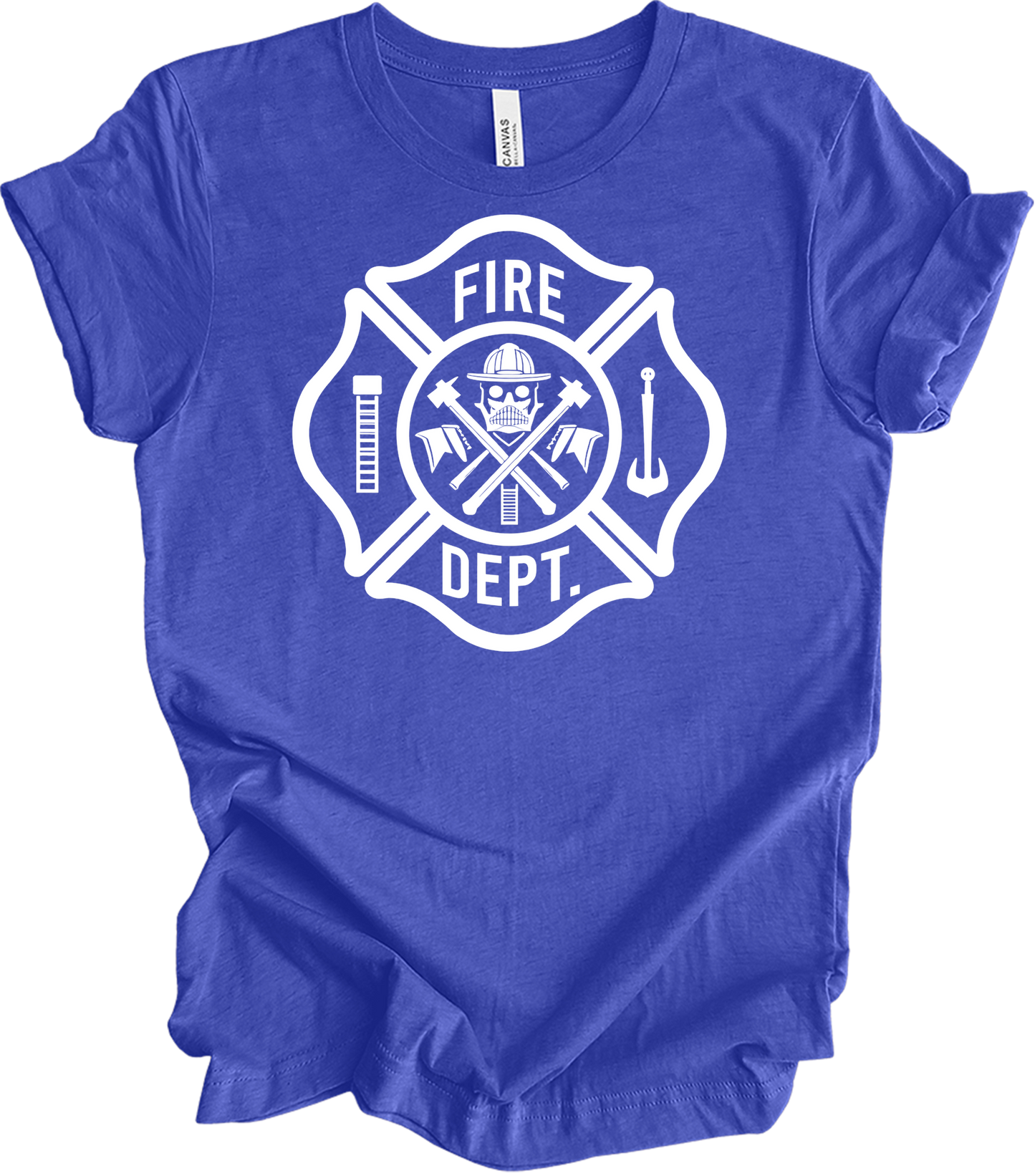 Fire Dept Skull & Axes T-Shirt in Heather Royal