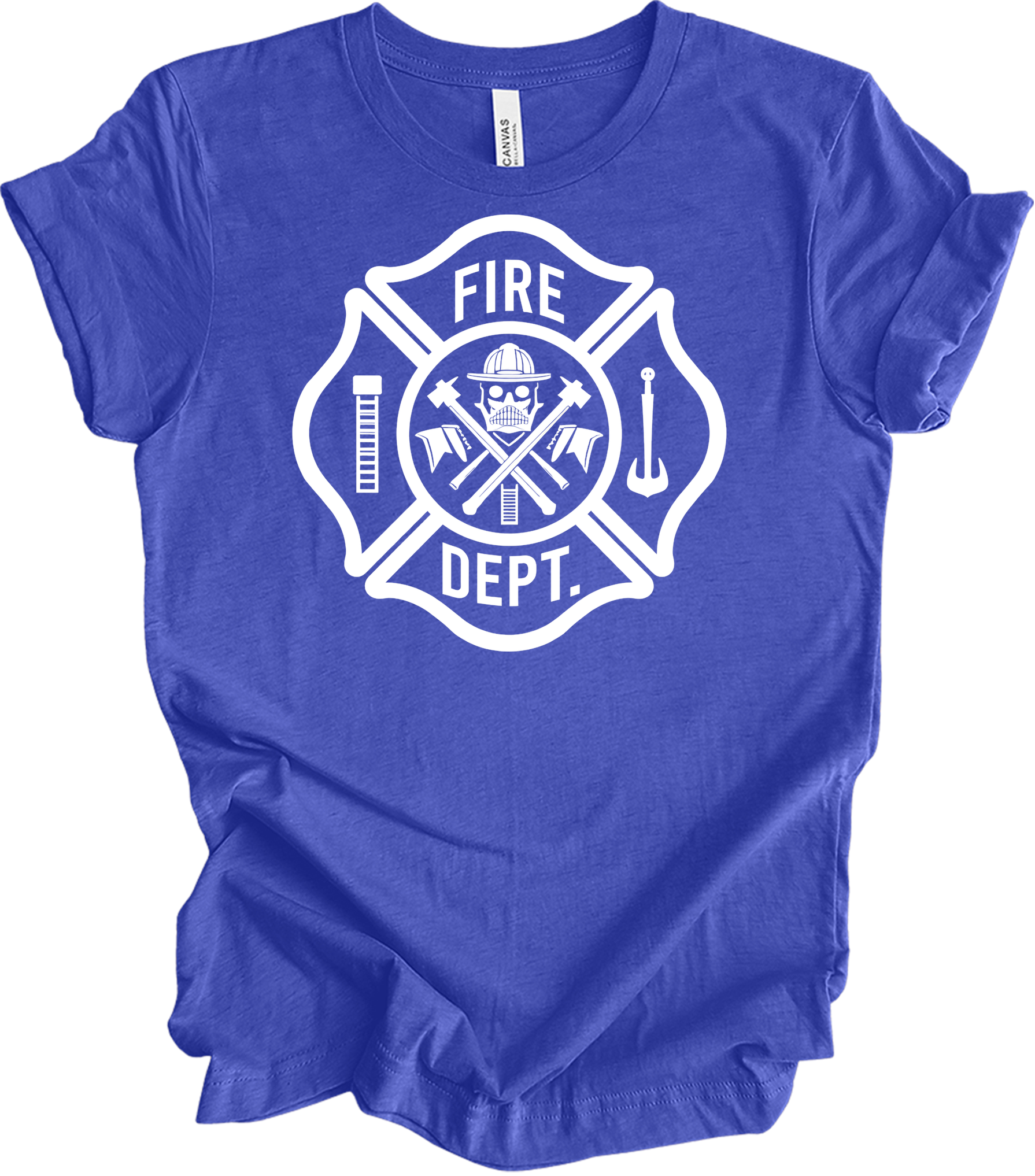 Fire Dept Skull & Axes T-Shirt in Heather Royal