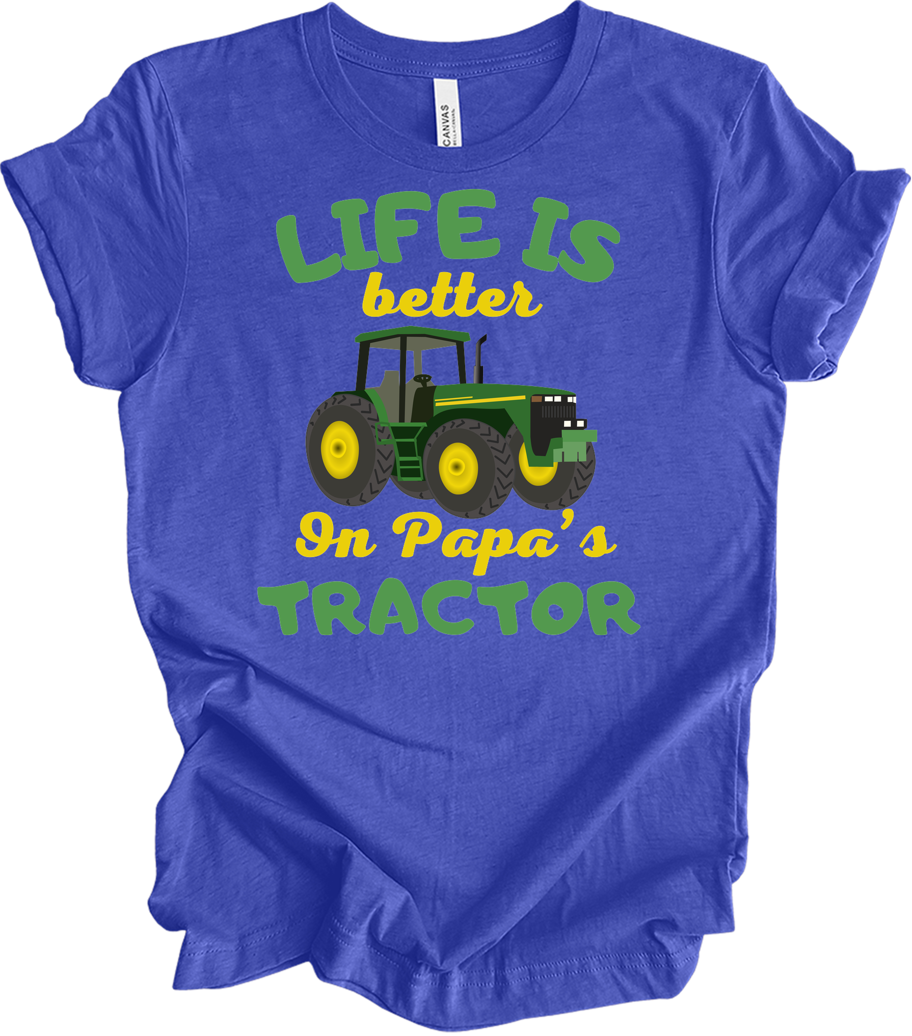 Life Is Better On Papa's Tractor T-Shirt in Heather Royal