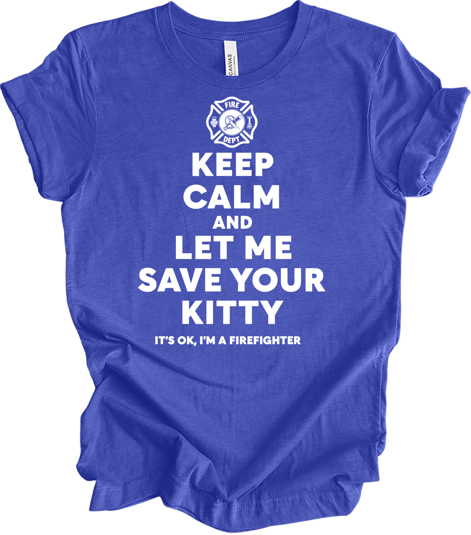 Firefighter Rescue - Save Your Kitty T-Shirt in Heather Royal