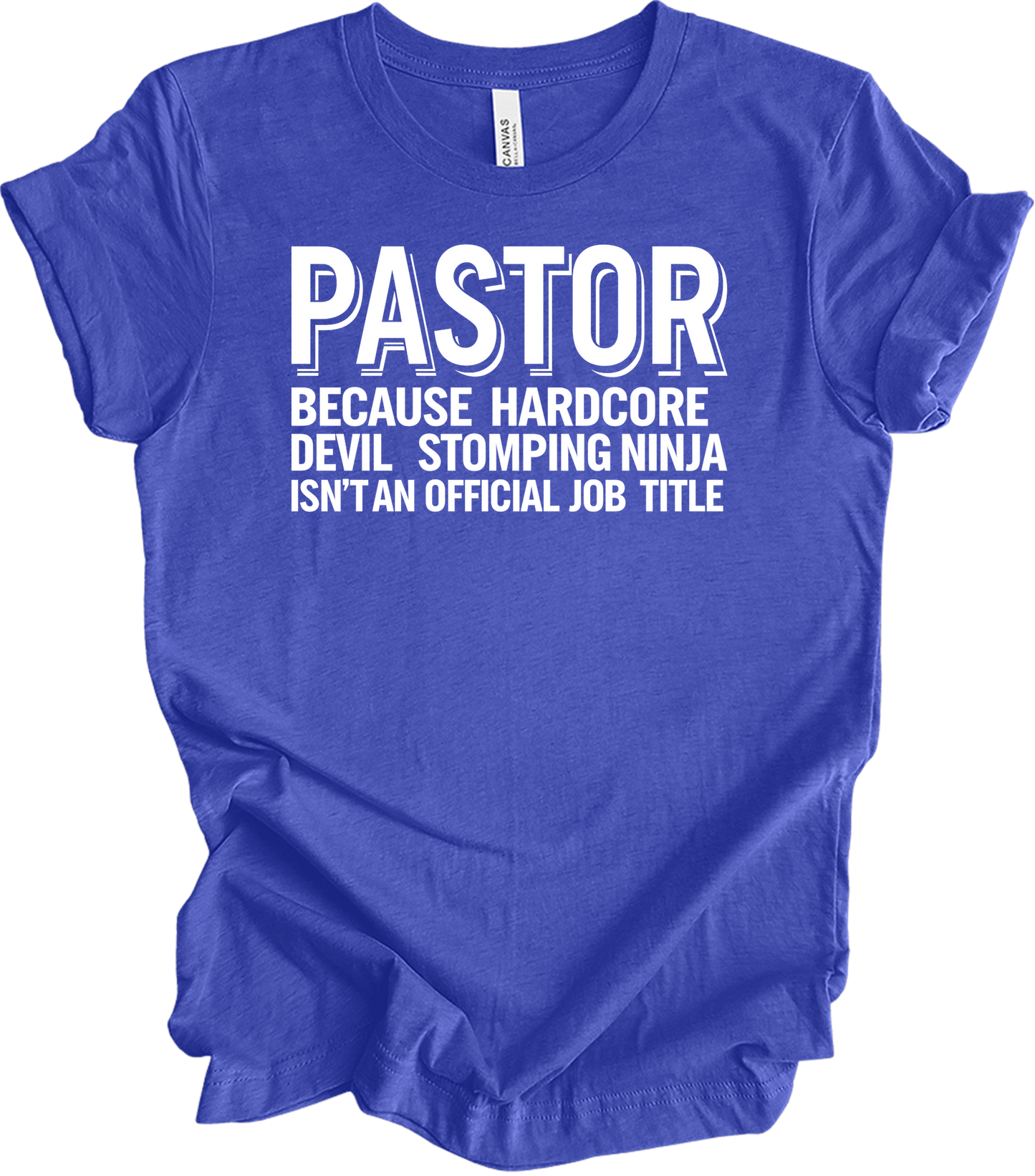 Pastor Typography Humor T-Shirt in Heather Royal