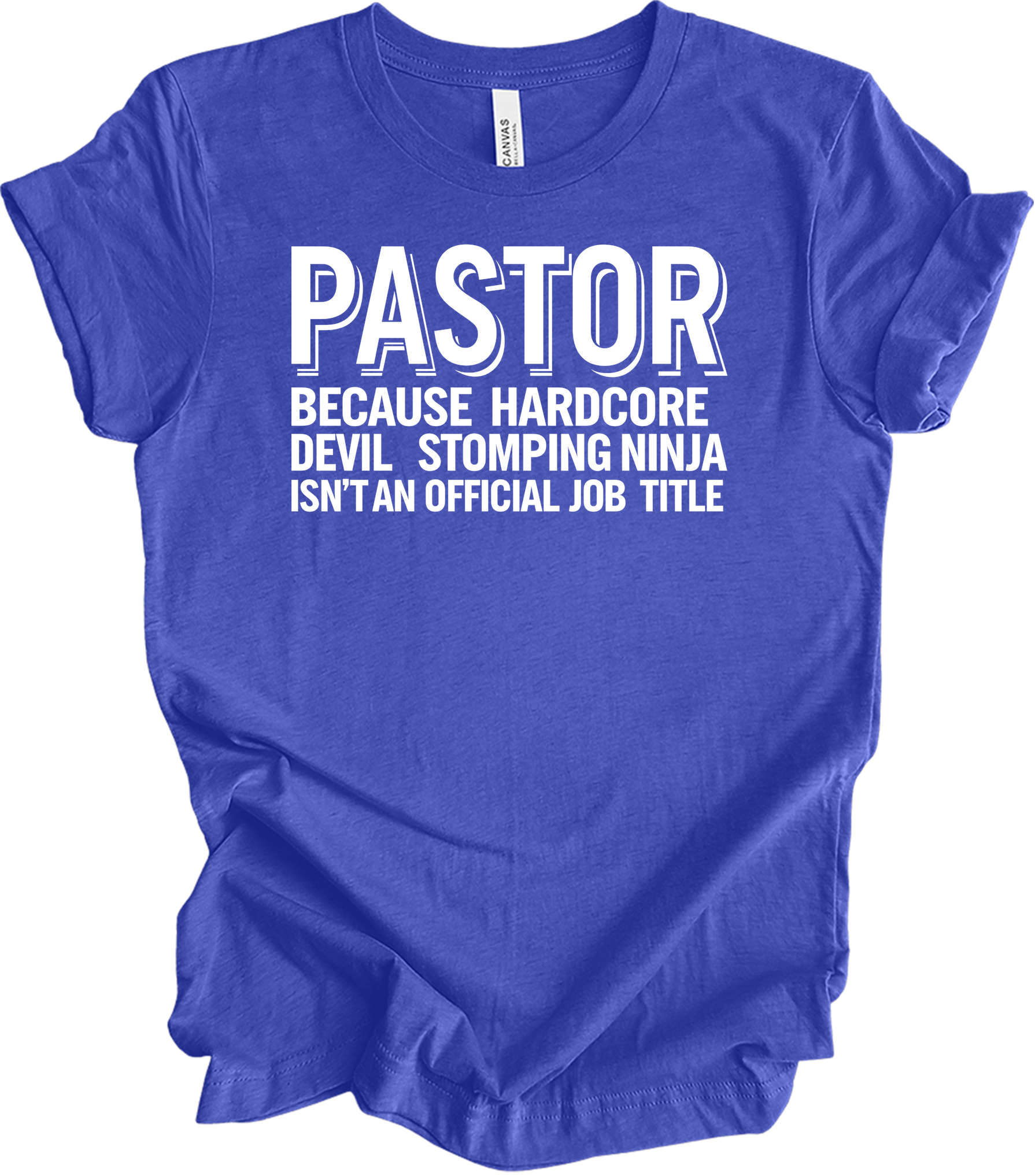 Pastor Typography Humor T-Shirt in Heather Royal