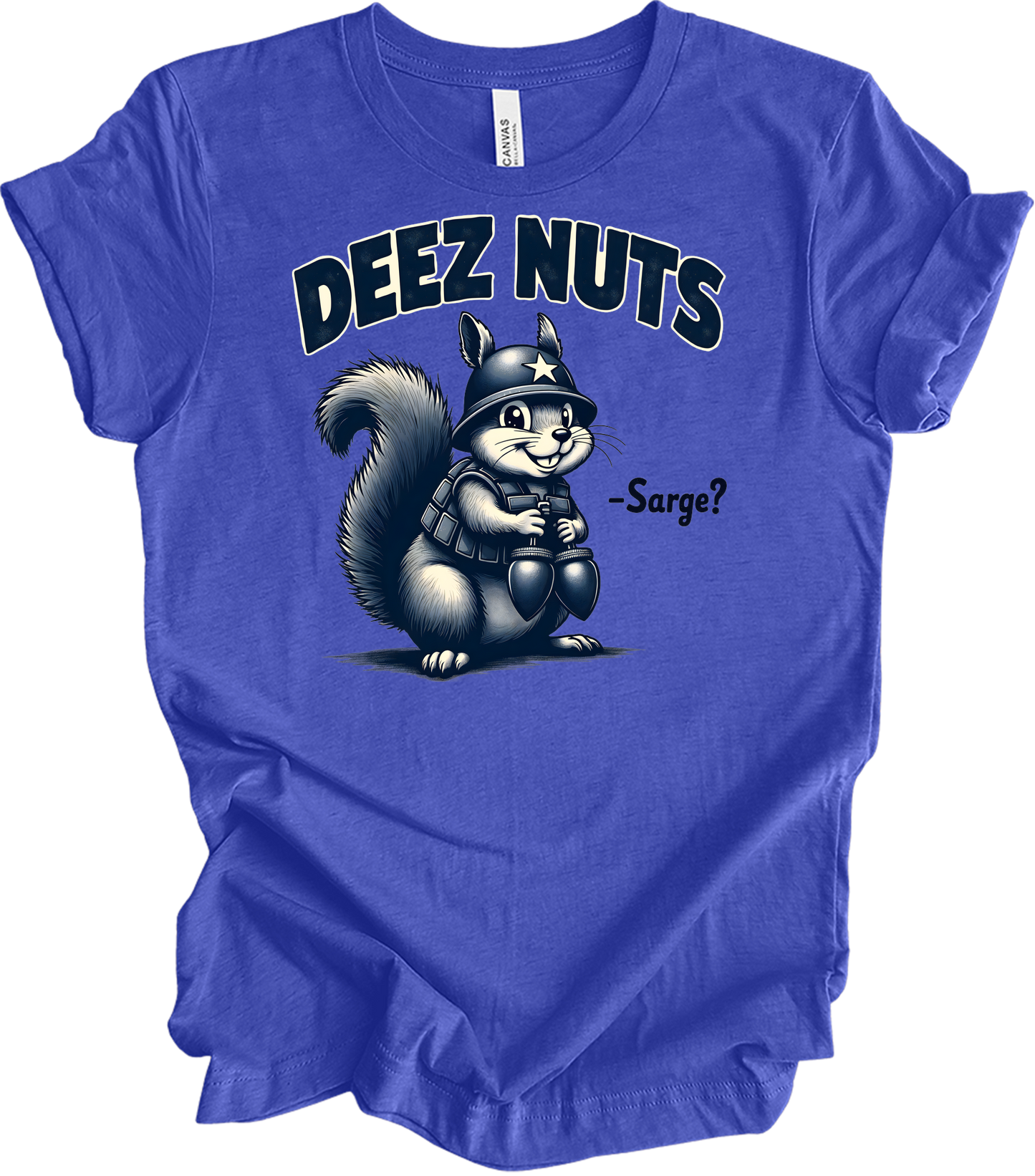 Funny 'Deez Nuts' Squirrel T-Shirt in Heather Royal