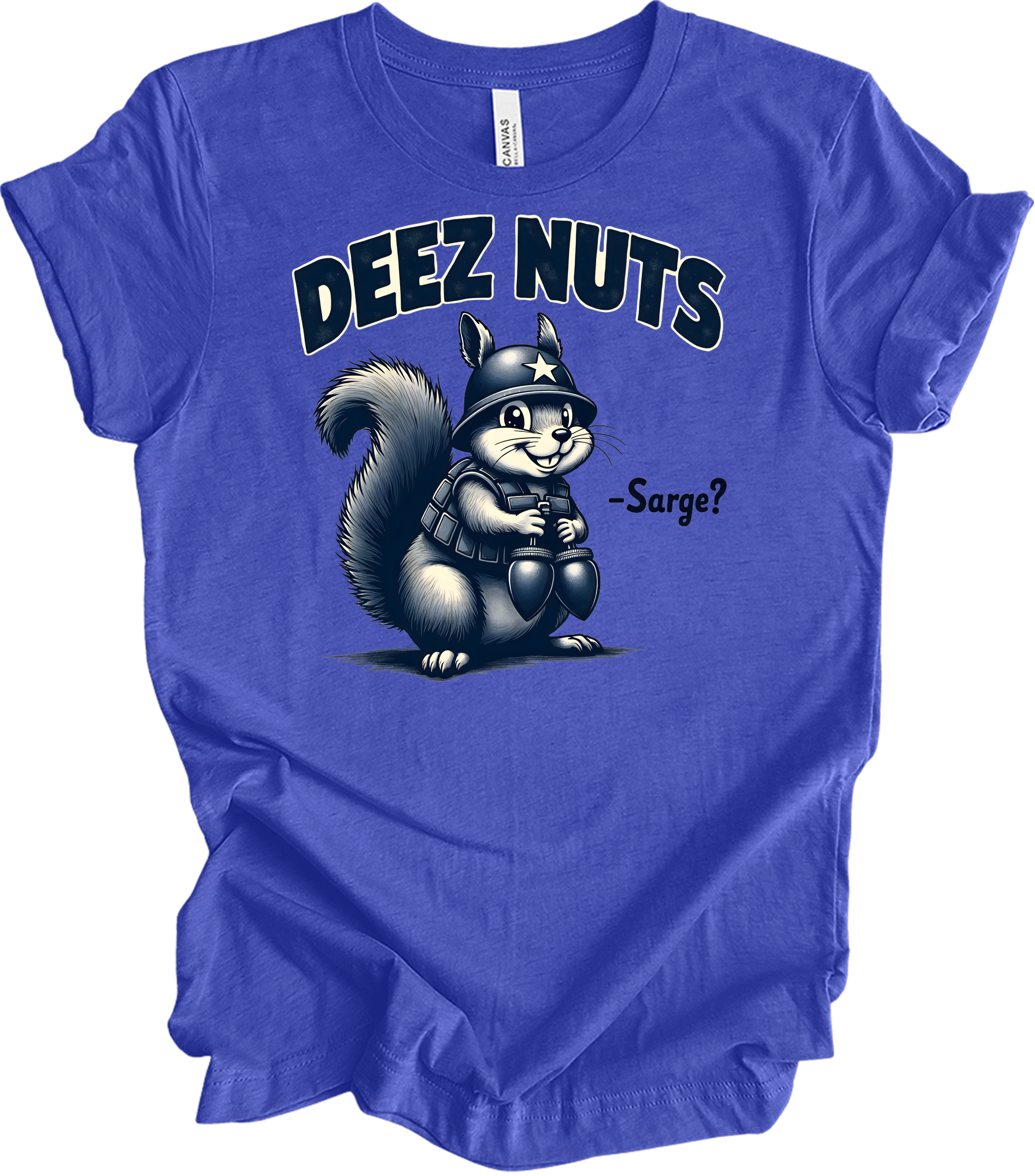 Funny 'Deez Nuts' Squirrel T-Shirt in Heather Royal