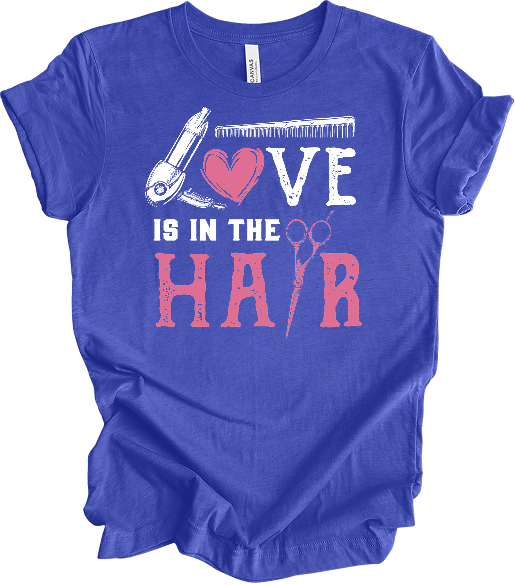 Love is in the Hair Stylist T-Shirt in Heather Royal